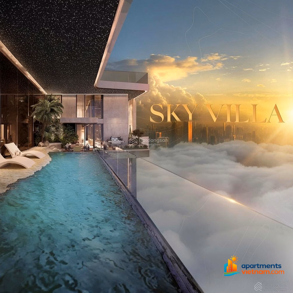 Open for sale Noble Crystal Tay Ho sky villa 280m² with swimming pool view of West Lake and Red River, Nhat Tan Bridge at night