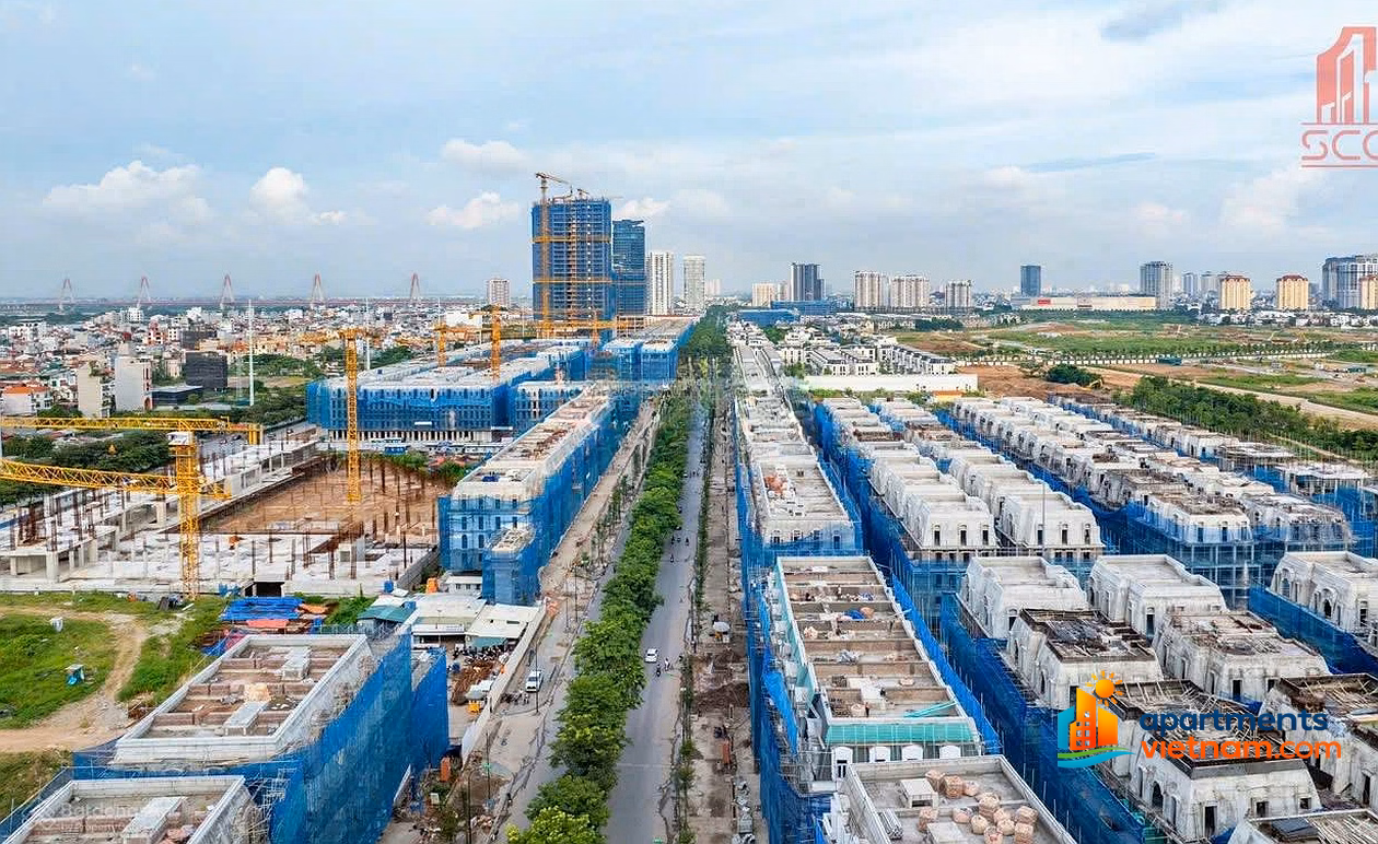 Open for sale Noble Crystal Tay Ho sky villa 280m² with swimming pool view of West Lake and Red River, Nhat Tan Bridge at night