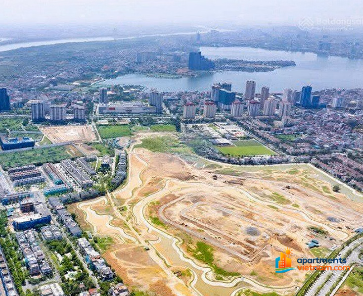 Open for sale Noble Crystal Tay Ho sky villa 280m² with swimming pool view of West Lake and Red River, Nhat Tan Bridge at night