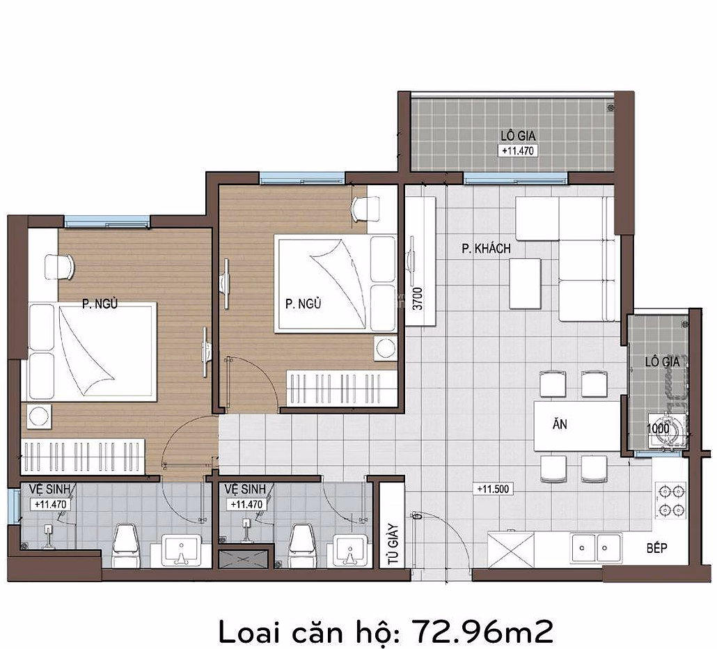 Conic Riverside apartment for rent, 2 bedrooms 1W, empty house, price 7 million/month***