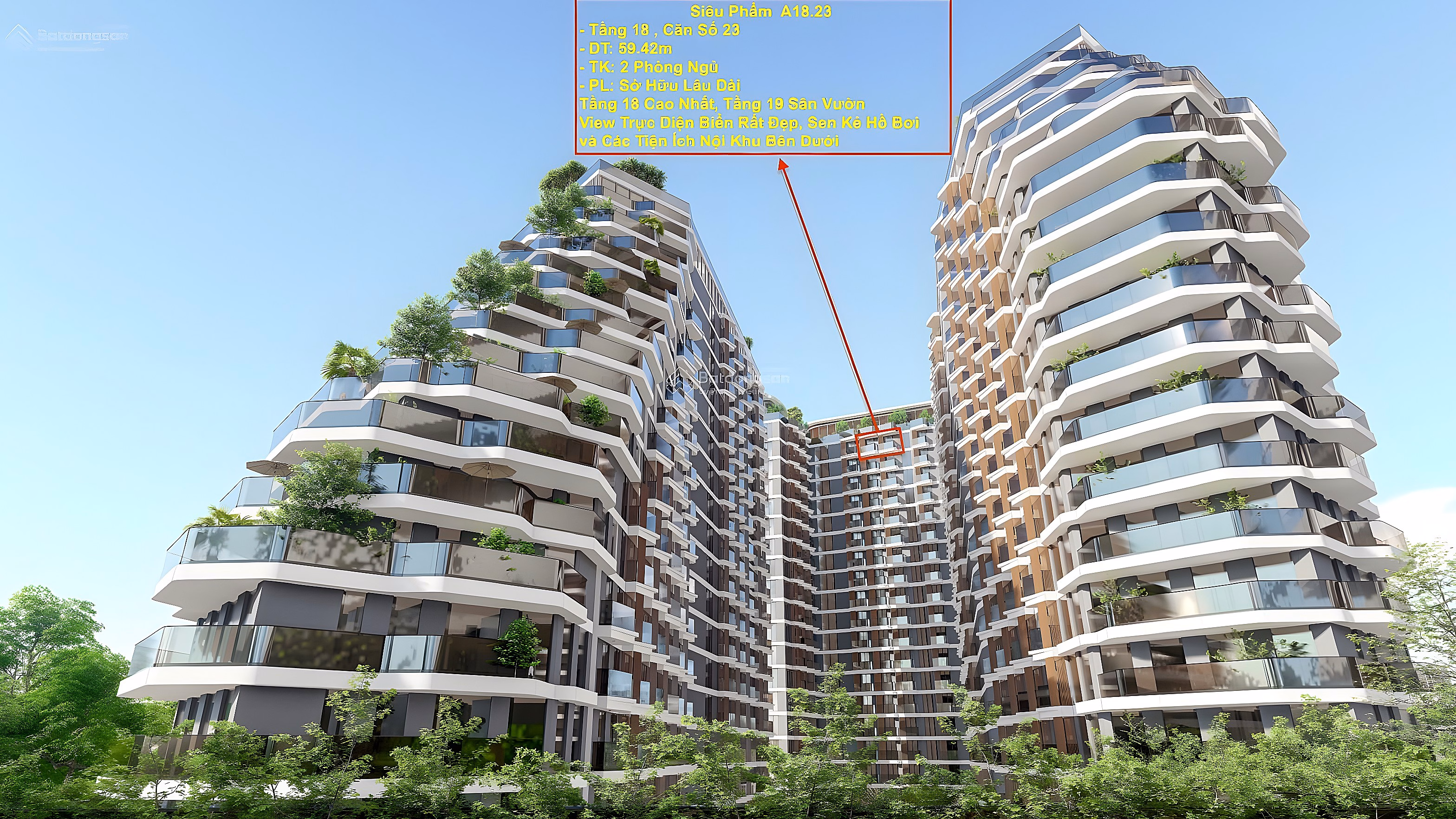 Only 1 apartment on the 18th floor, 2 bedrooms (diplomatic capacity). View directly to the sea as shown. Long-term ownership