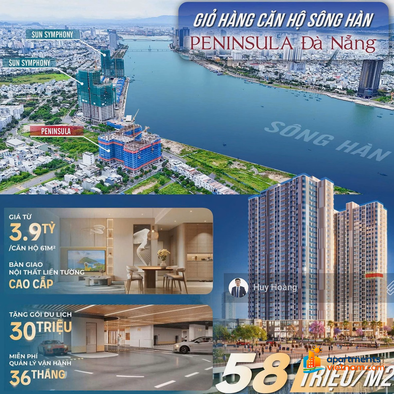 Peninsula Da Nang 1-bedroom apartment - super profitable commercial investment along the Han River