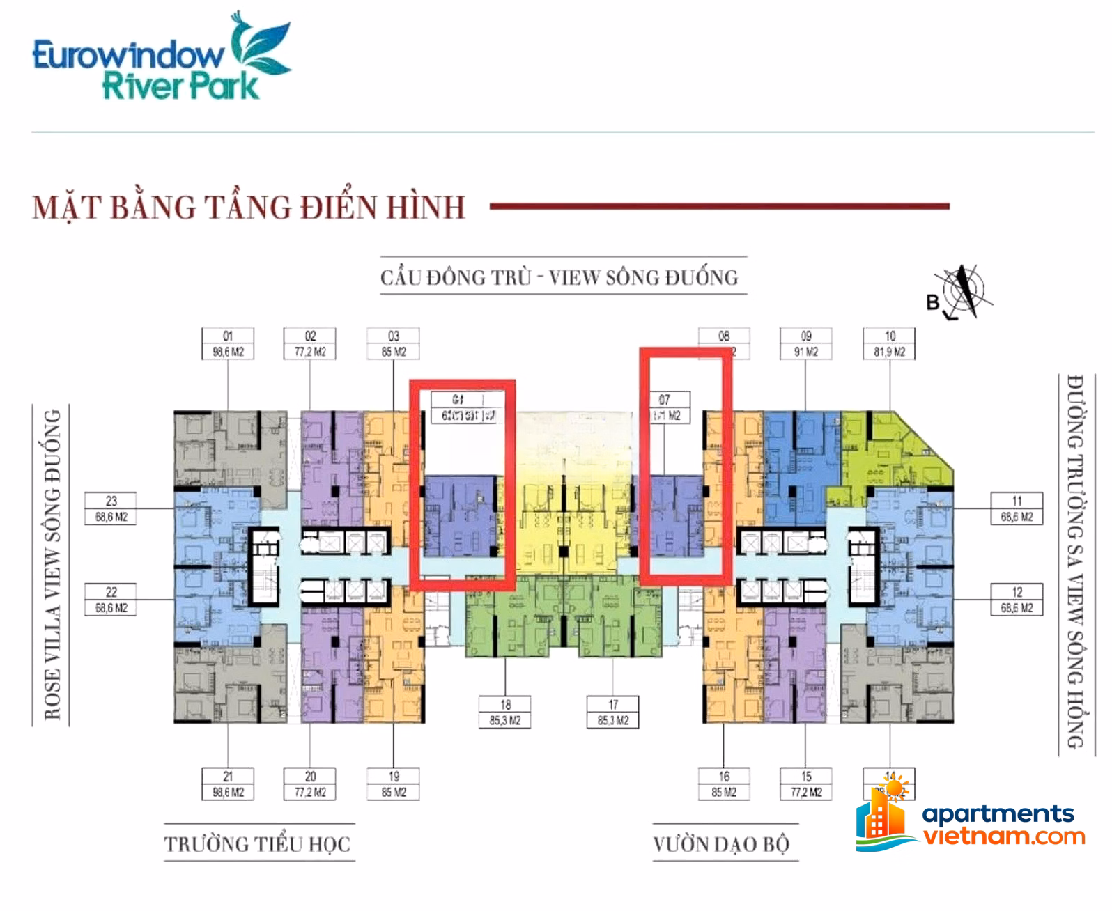 Selling Eurowindow River Park apartment building 63m2, 2 bedrooms, 2 bathrooms, fully furnished, river view, Southeast***