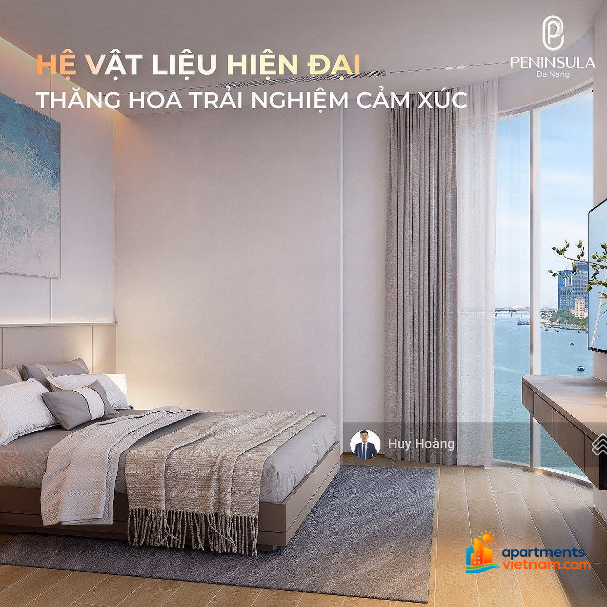 Peninsula Da Nang 2-bedroom apartment, luxury living space along the Han River, high floor with beautiful view and bargain price