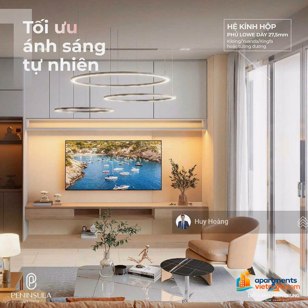 Peninsula Da Nang 2-bedroom apartment, luxury living space along the Han River, high floor with beautiful view and bargain price