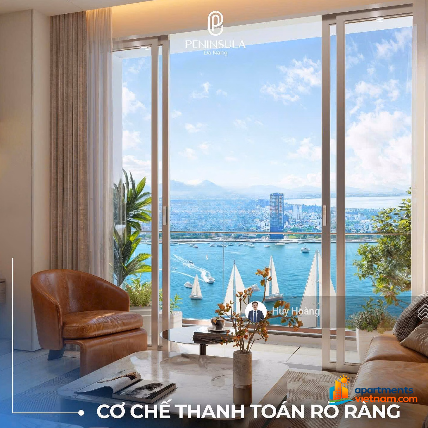 Peninsula Da Nang 2-bedroom apartment, luxury living space along the Han River, high floor with beautiful view and bargain price