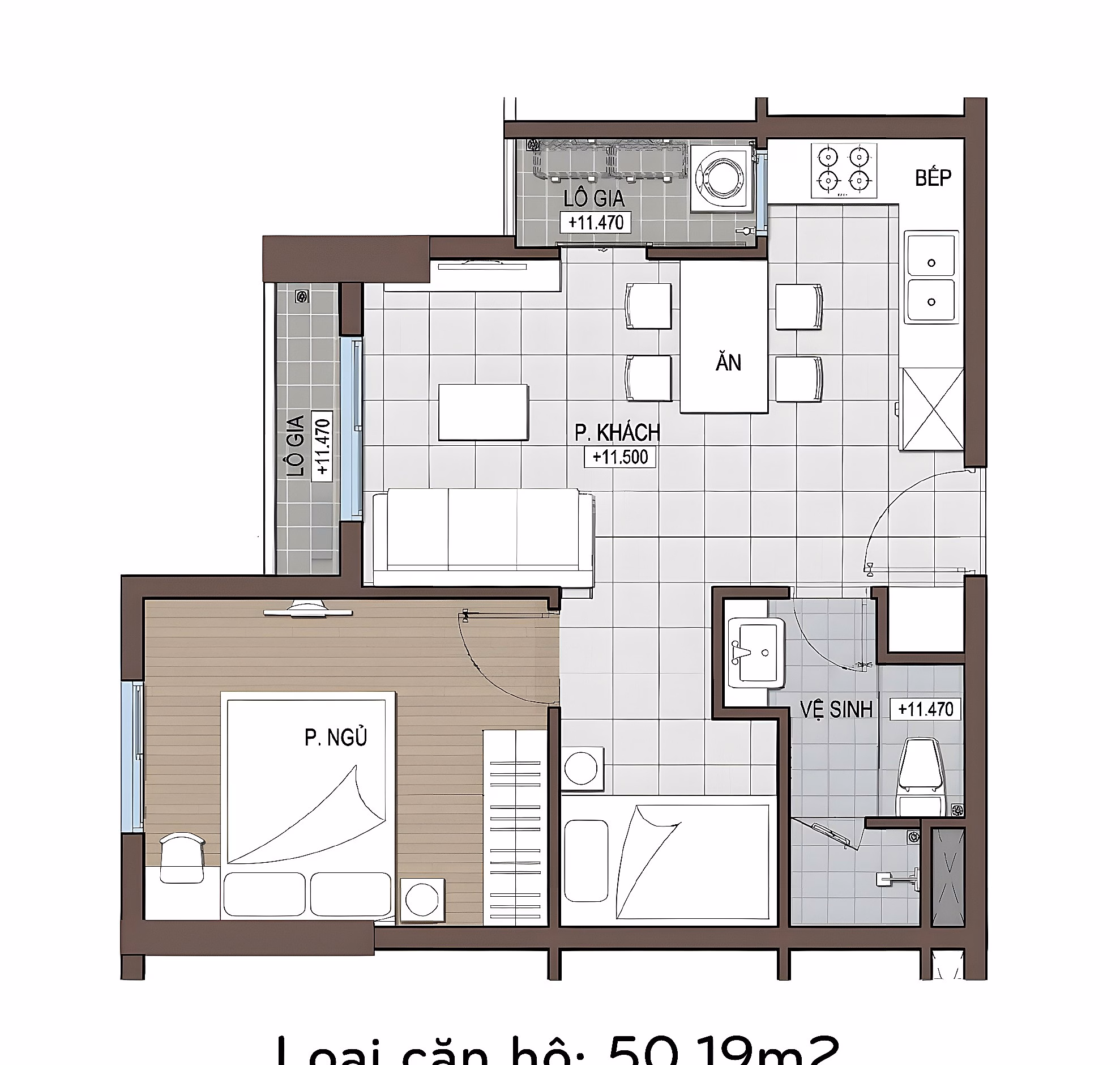 Conic Riverside apartment for sale, 1 bedroom+, 1 bathroom, with pink book, loan support for 2.5 billion***