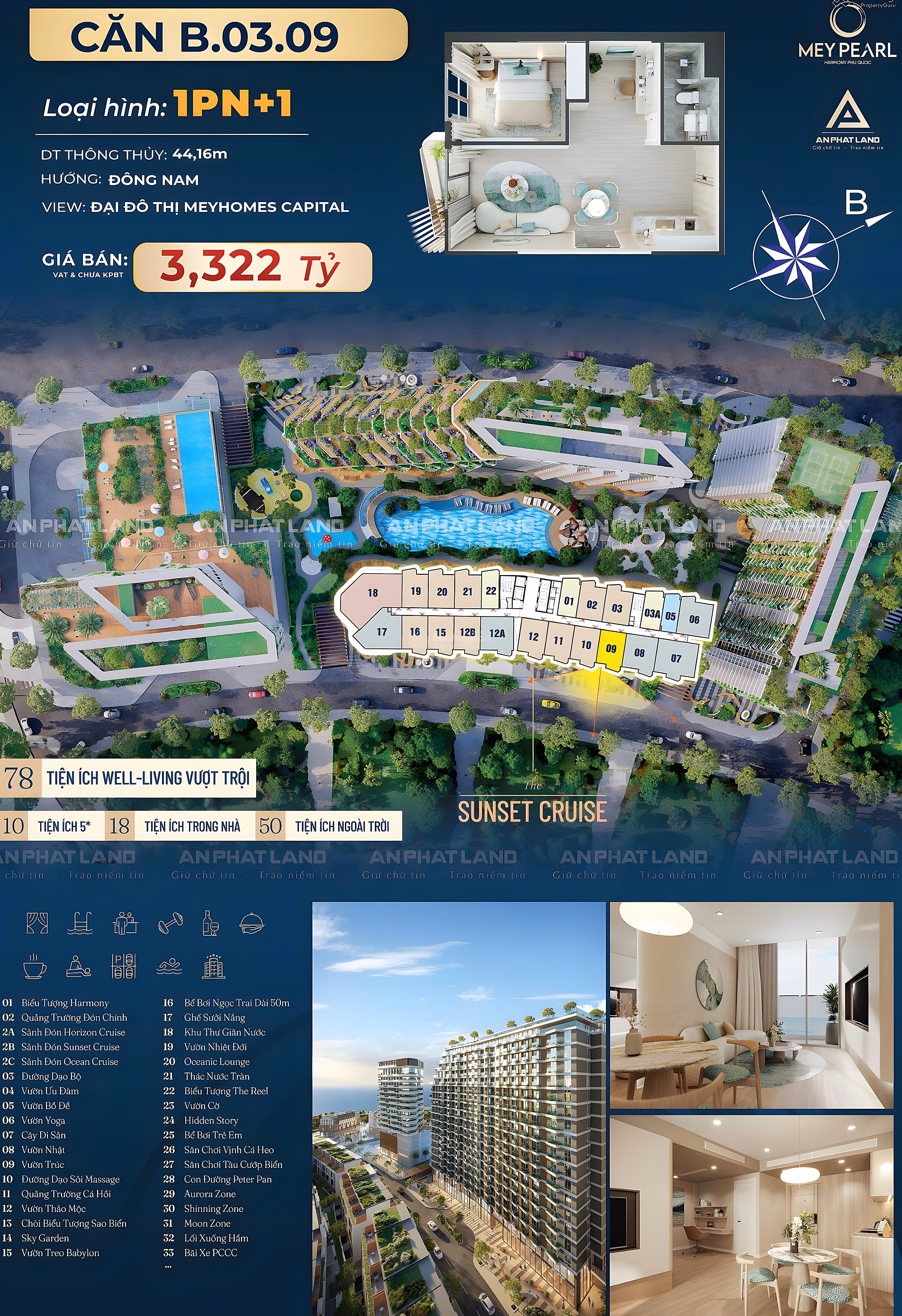 Selling 1-bedroom beach apartment + Phu Quoc 44.16m2 with long-term ownership, Southeast direction, big city view | Meyhomes Harmony