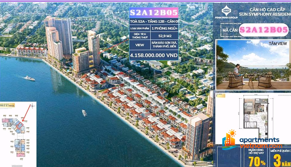 Super product 2 bedroom apartment S11221 with Han river view, Symphony Da Nang project