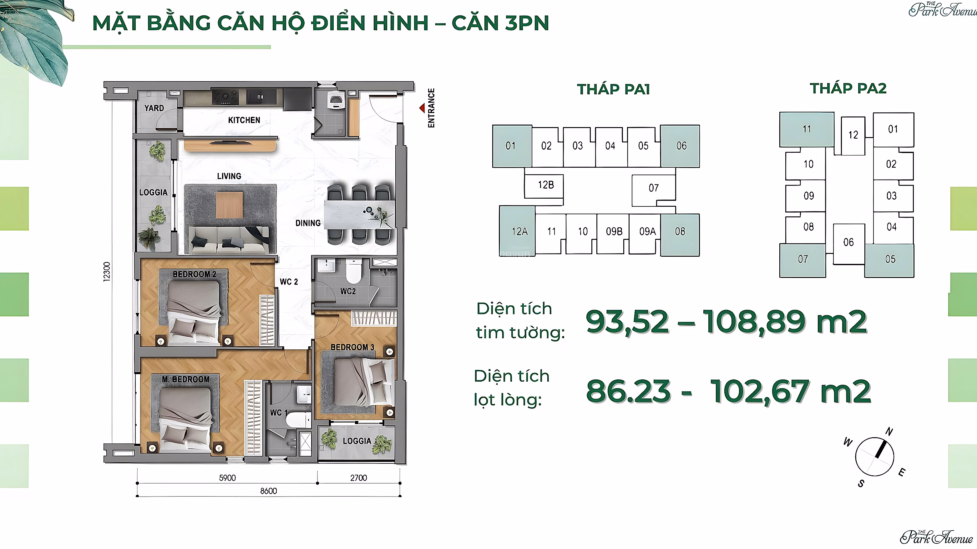 Apartment for sale at The Park Avenue, 9.55 billion, 102m2, 3 bedrooms, 2 bathrooms, District 11, City. HCM