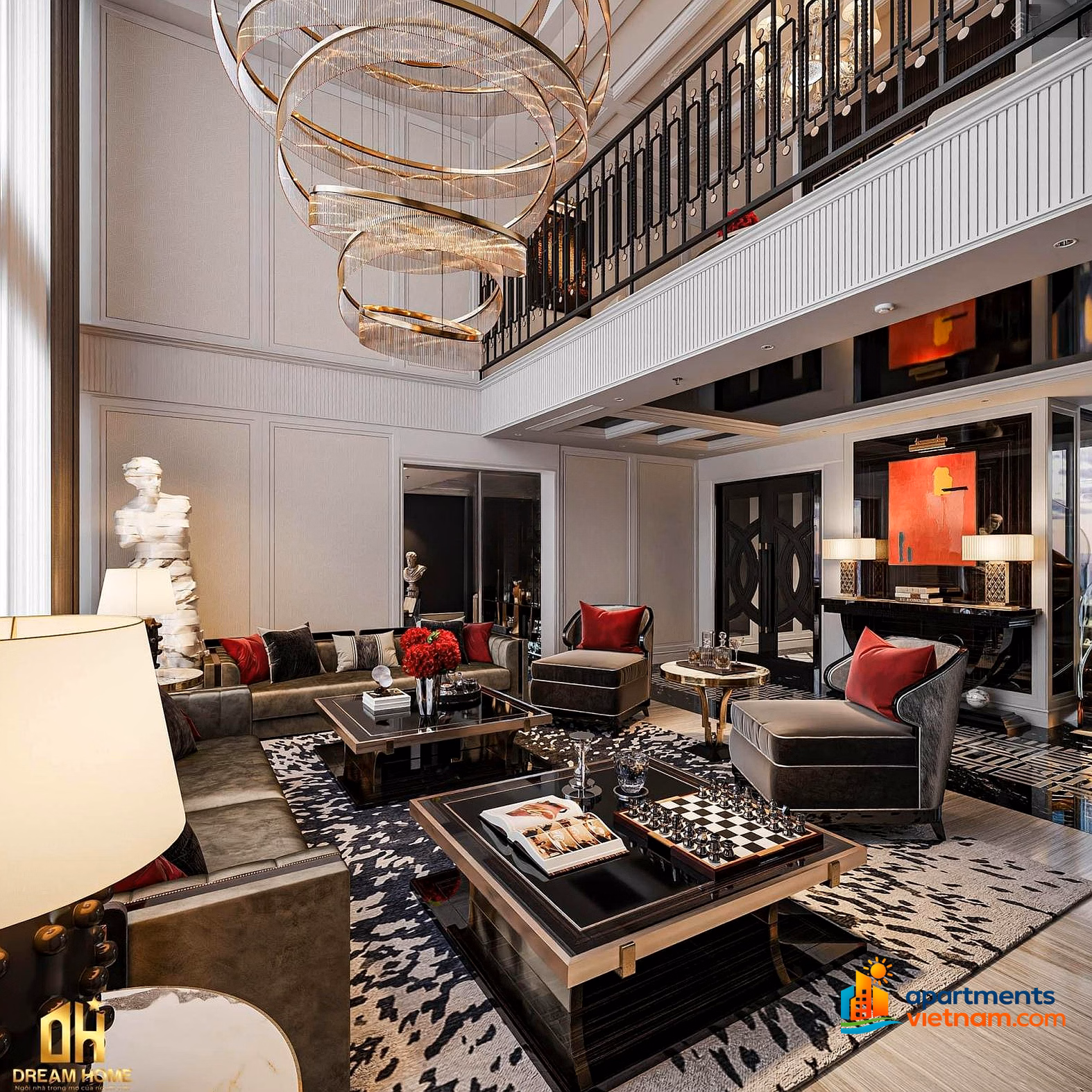 The owner offers to sell a Duplex apartment of 252m2, 5 bedrooms, full beautiful furniture, middle floor with west lake view at Han Jardin