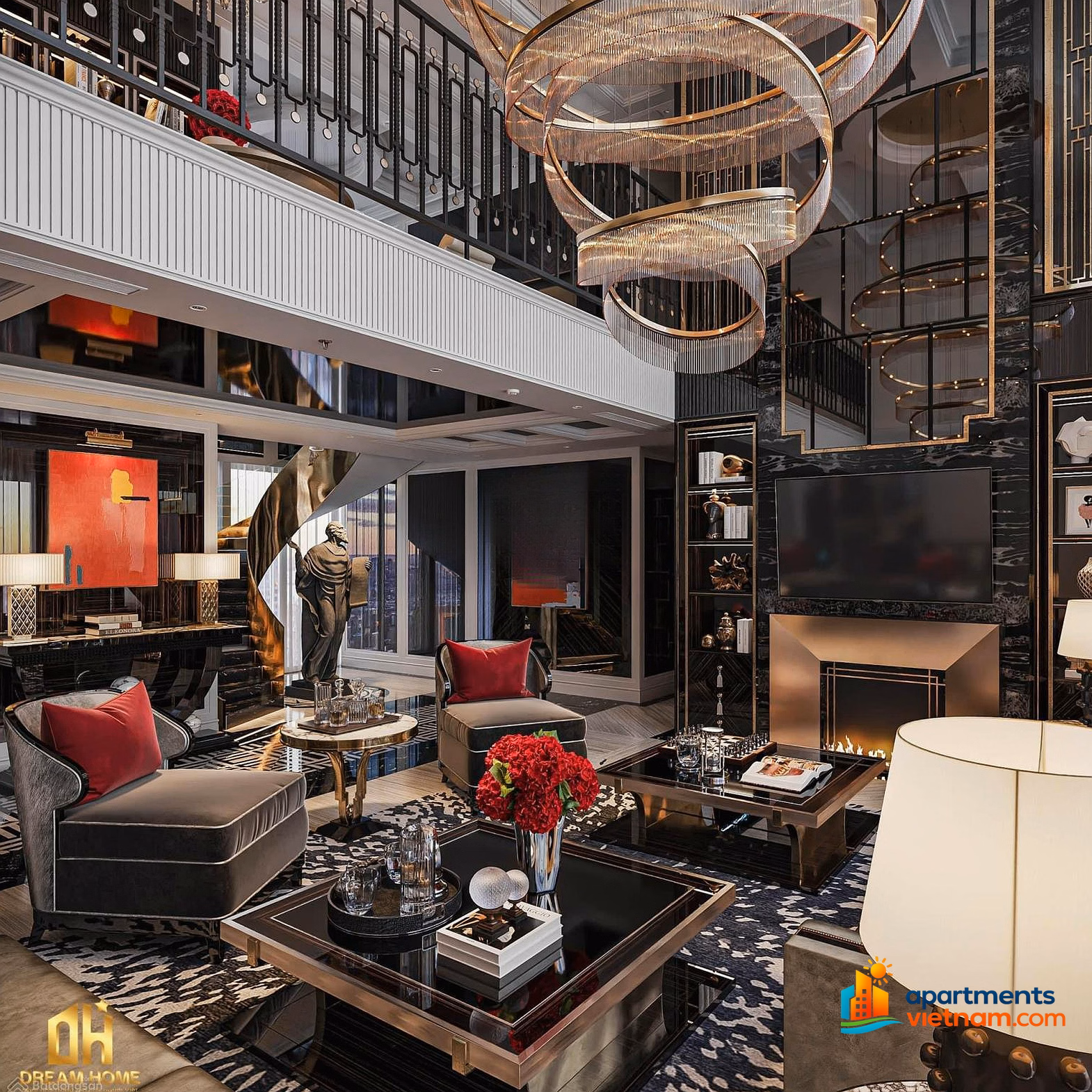 The owner offers to sell a Duplex apartment of 252m2, 5 bedrooms, full beautiful furniture, middle floor with west lake view at Han Jardin