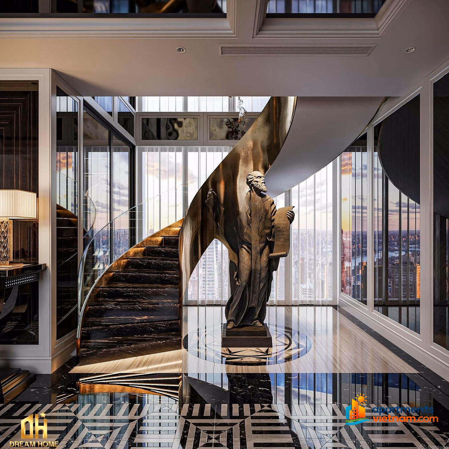 The owner offers to sell a Duplex apartment of 252m2, 5 bedrooms, full beautiful furniture, middle floor with west lake view at Han Jardin