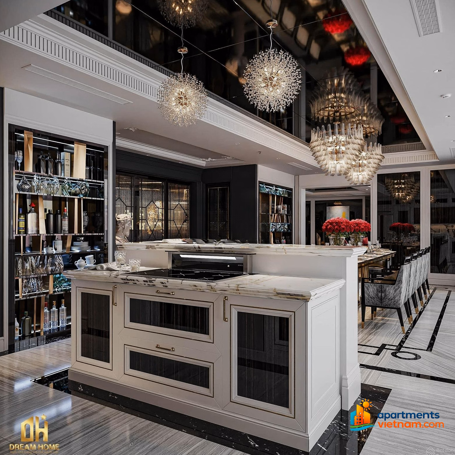 The owner offers to sell a Duplex apartment of 252m2, 5 bedrooms, full beautiful furniture, middle floor with west lake view at Han Jardin