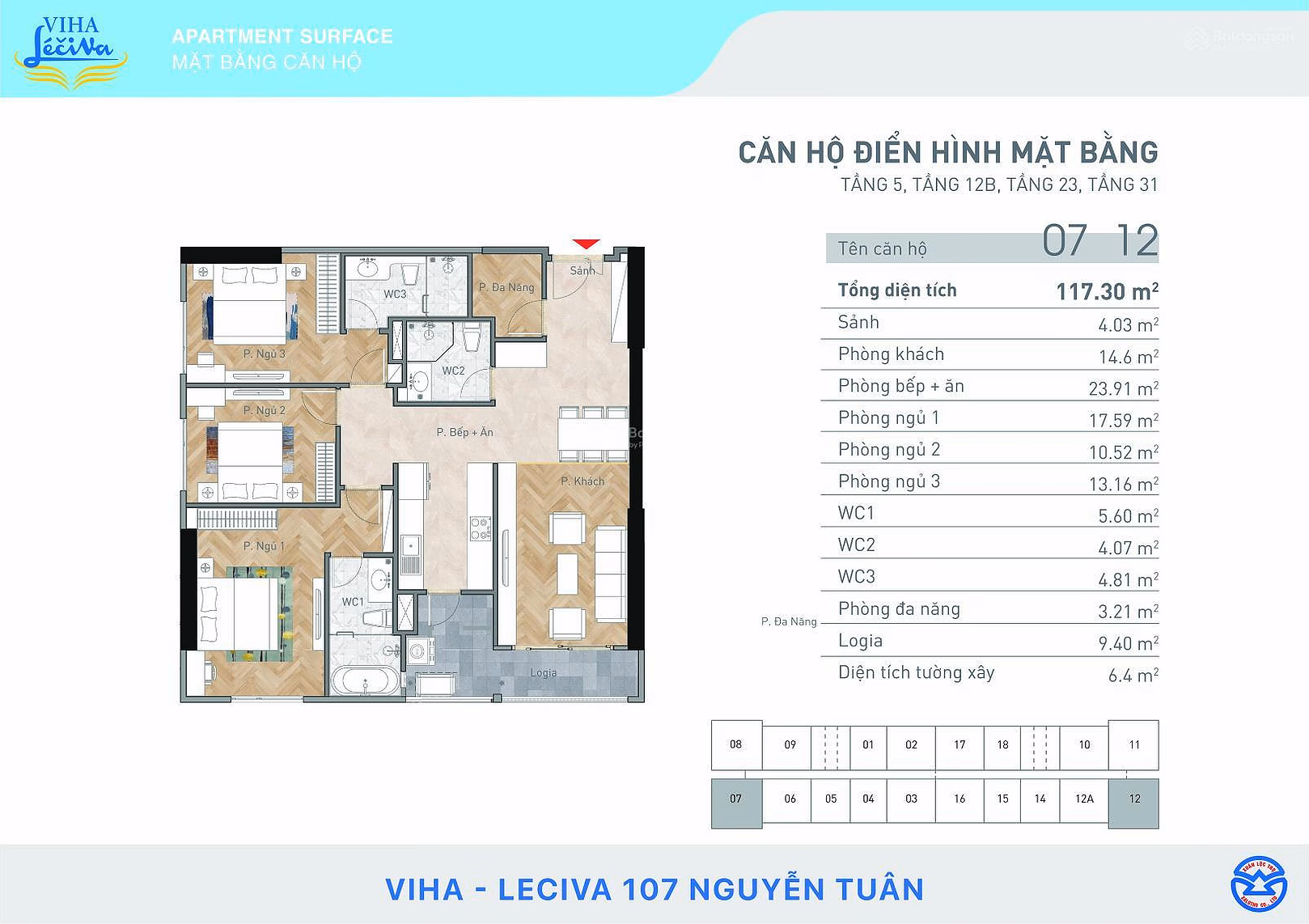 Urgent sale of only corner apartment facing Southeast Northeast 118m2 at Viha Leciva 107 Nguyen Tuan