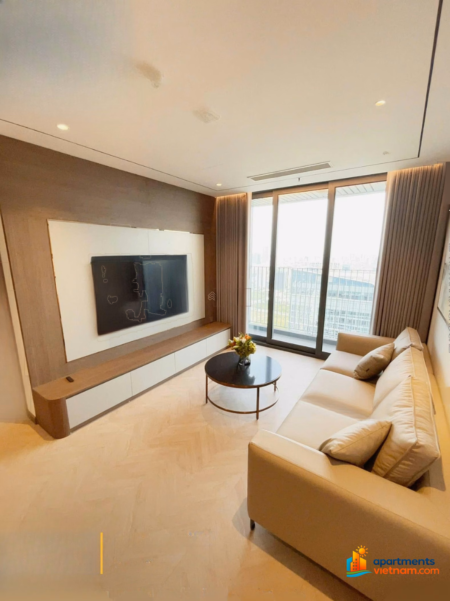 Apartment for rent with 3 bedrooms, 2 bathrooms (126m2) in Han Jardin apartment building, beautiful furniture, West Lake view