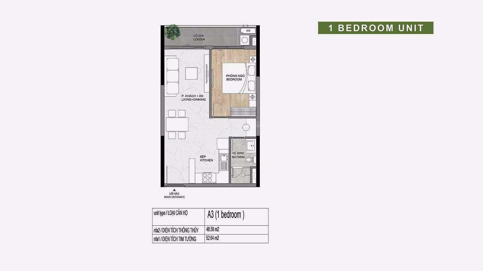 Transfer of 1-bedroom apartment 52.64m2 middle floor, super nice internal view. Selling price 4.2 billion including taxes and fees