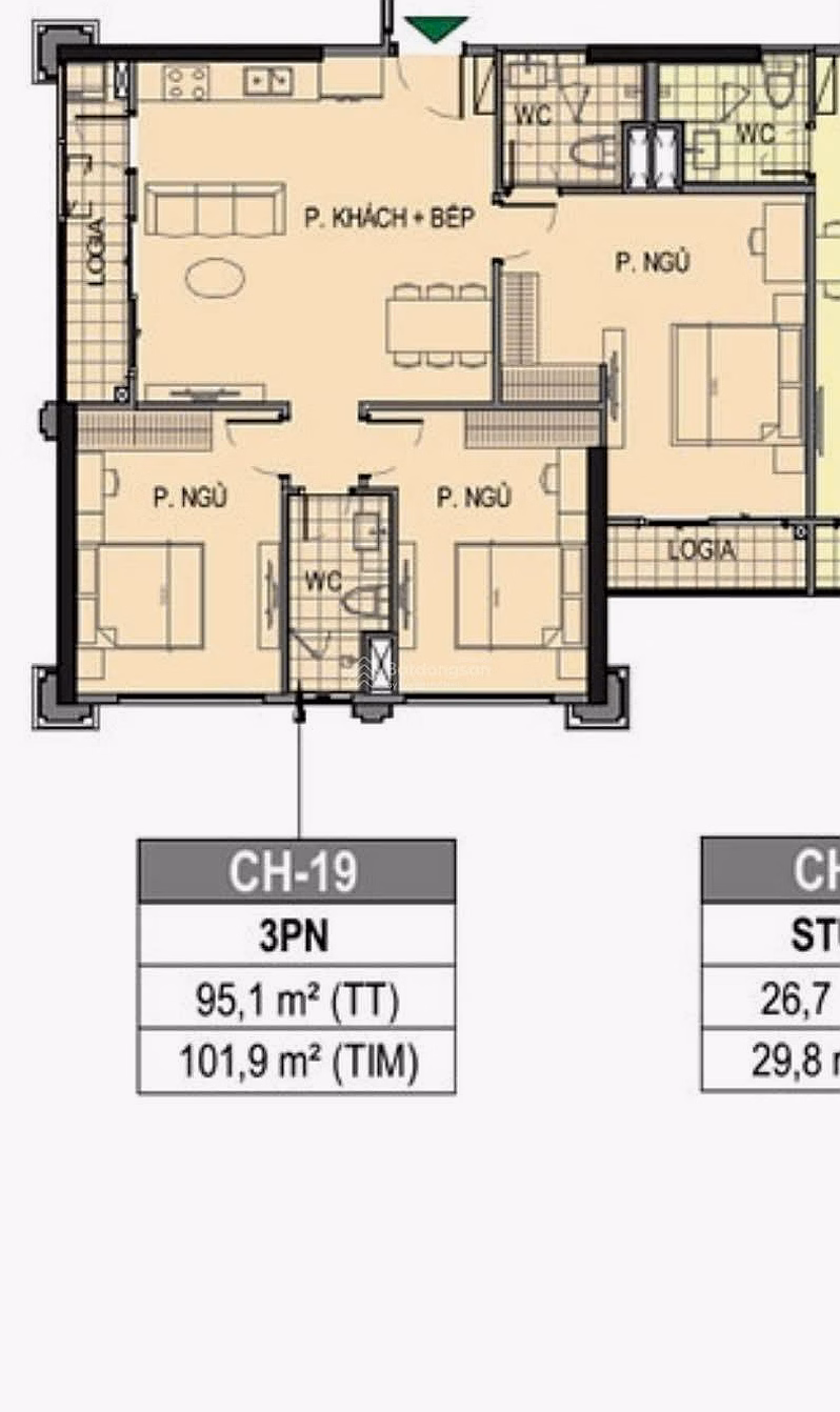 Selling a super product with 3 bedrooms, extremely airy, super large area of ​​95.1m2 with clear water, priced at only 6.1 billion in The Paris subdivision