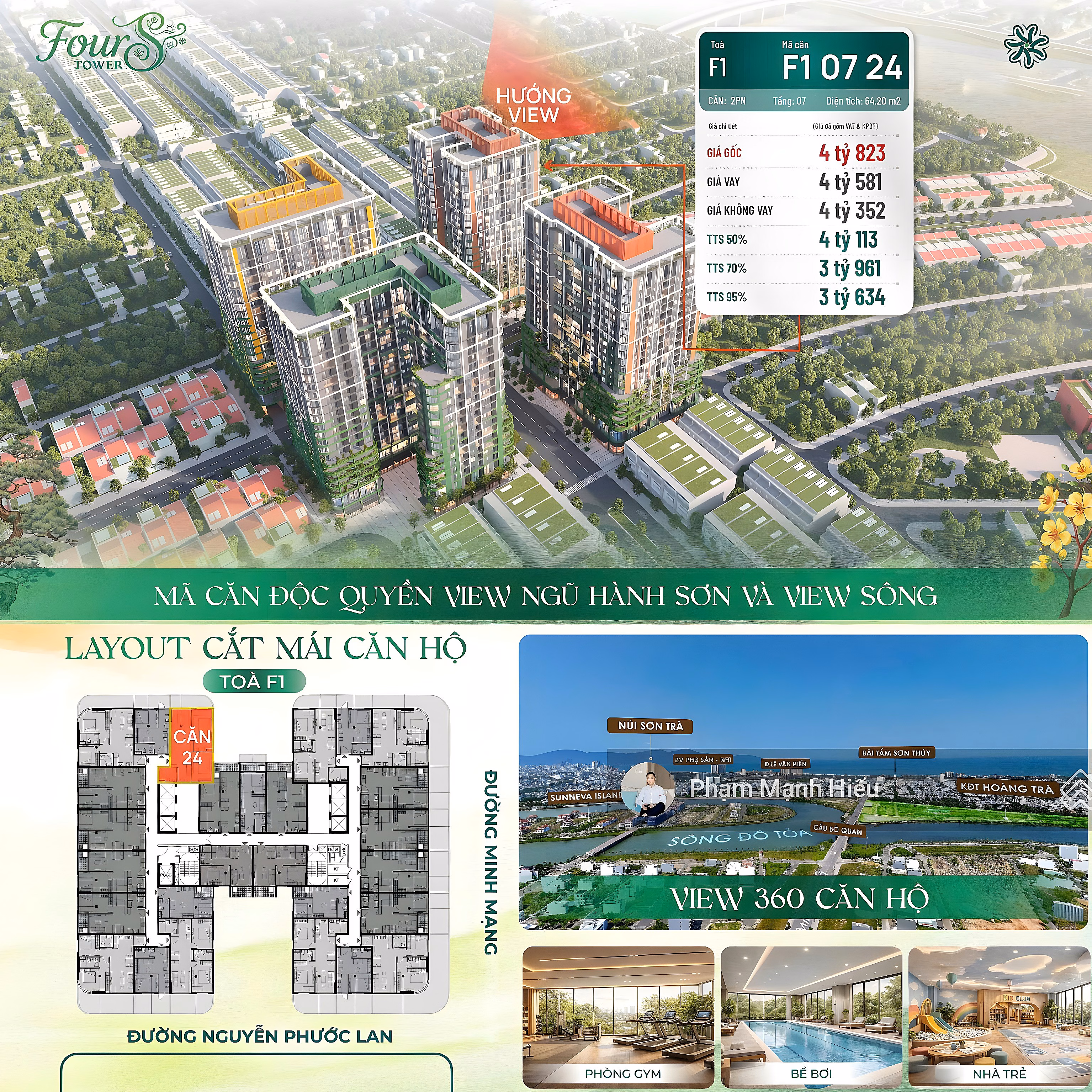 Fund of 12 most beautiful apartments in FourS Tower project, Hoa Xuan center, sea view & fireworks