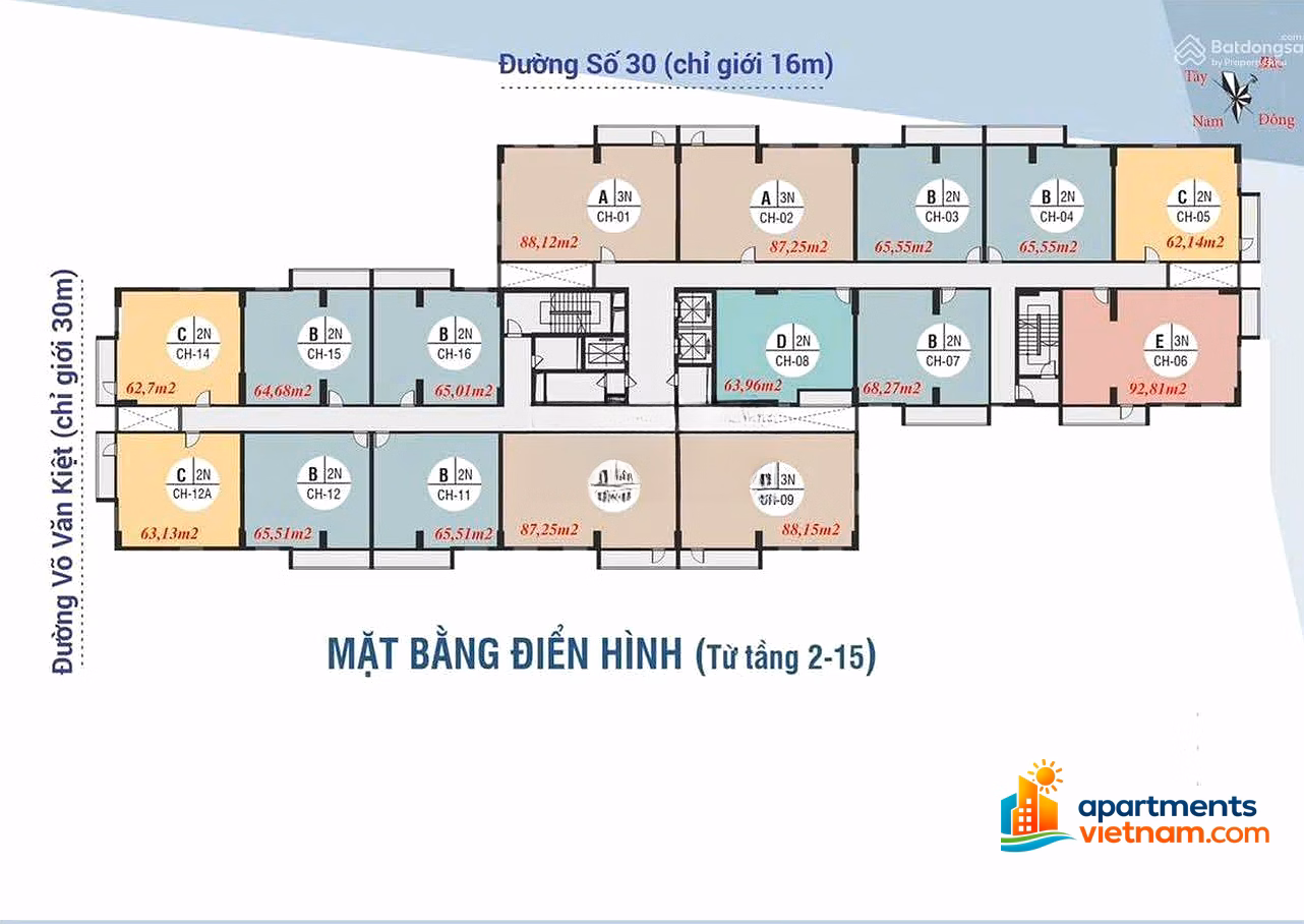 Apartment No. 12 CCU Phuoc Long, balcony facing southeast. 2 bedrooms, 2 bathrooms. Area 65m² Selling price: 3 billion 070 million