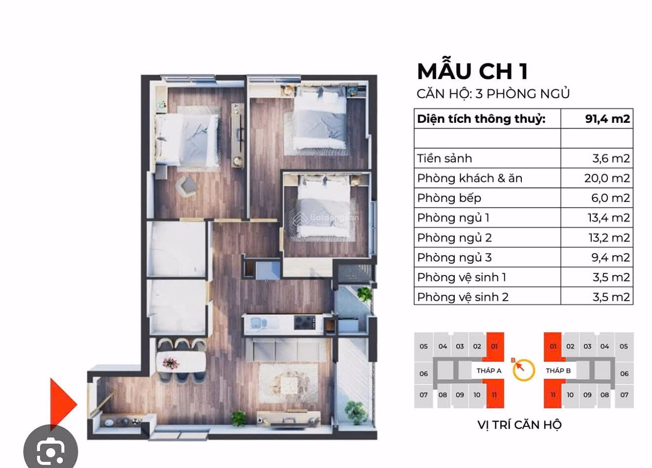 Transfer of 3 bedroom, 2 bathroom 91.5m2 apartment in The Charm An Hung luxury apartment - good price
