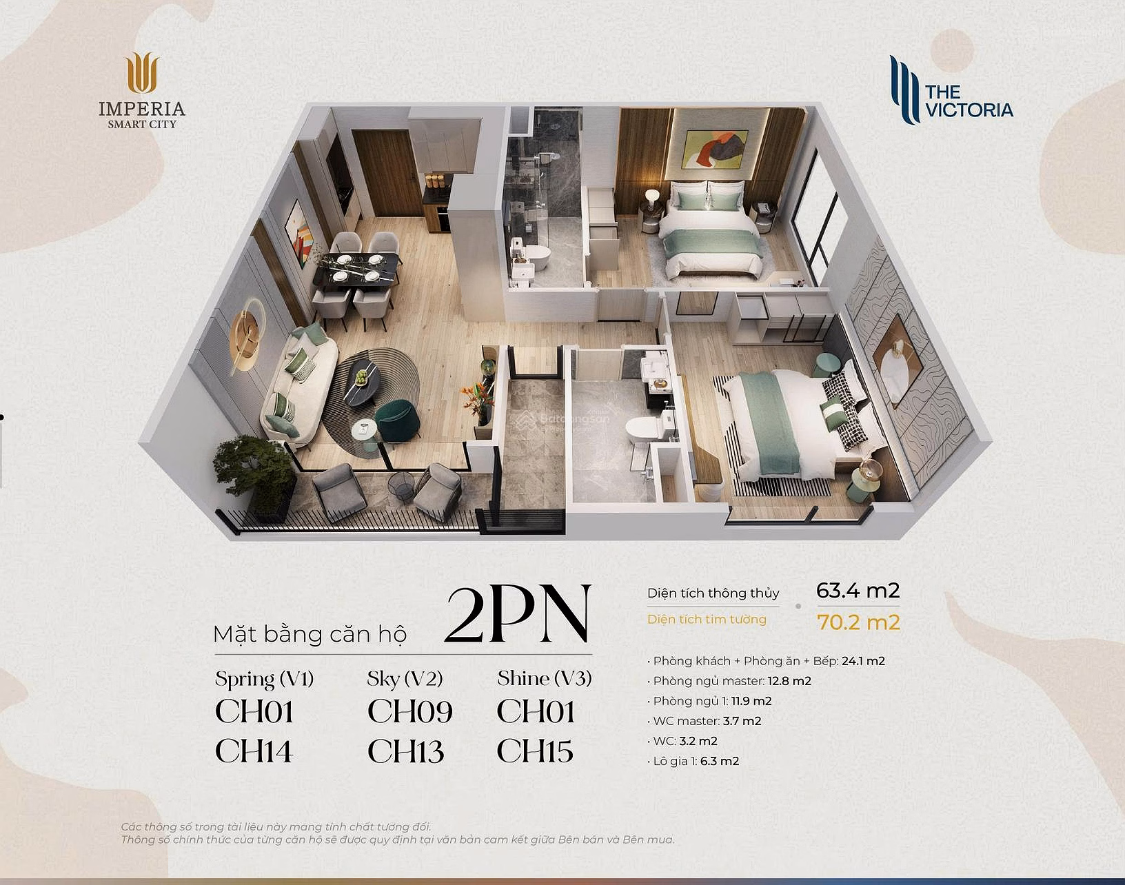The owner urgently needs to sell a 2BR, 2VS apartment with an area of ​​64m2 for 4.7 billion at The Victoria Vinhomes Smart City.