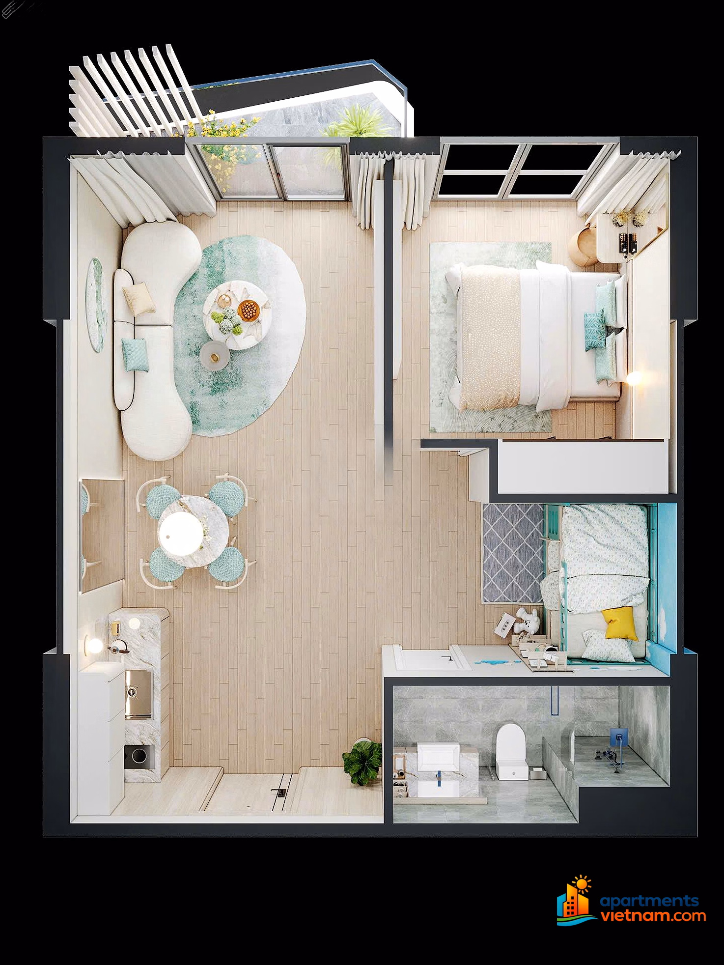 Exclusive beach view apartment at Bai Truong, middle floor, 45m2, TTS price only 2.8 billion***