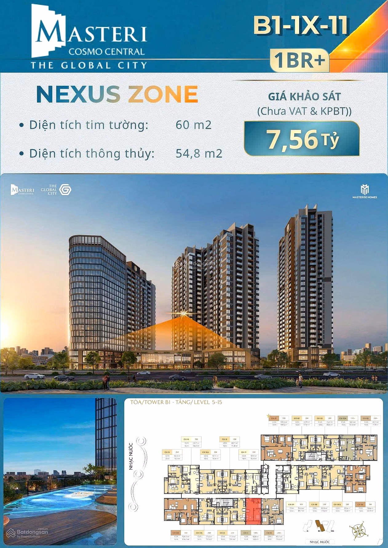 Masteri Cosmo Central - 1 bedroom apartment + area 60m² - Special apartment with very small quantity, discount up to 13%