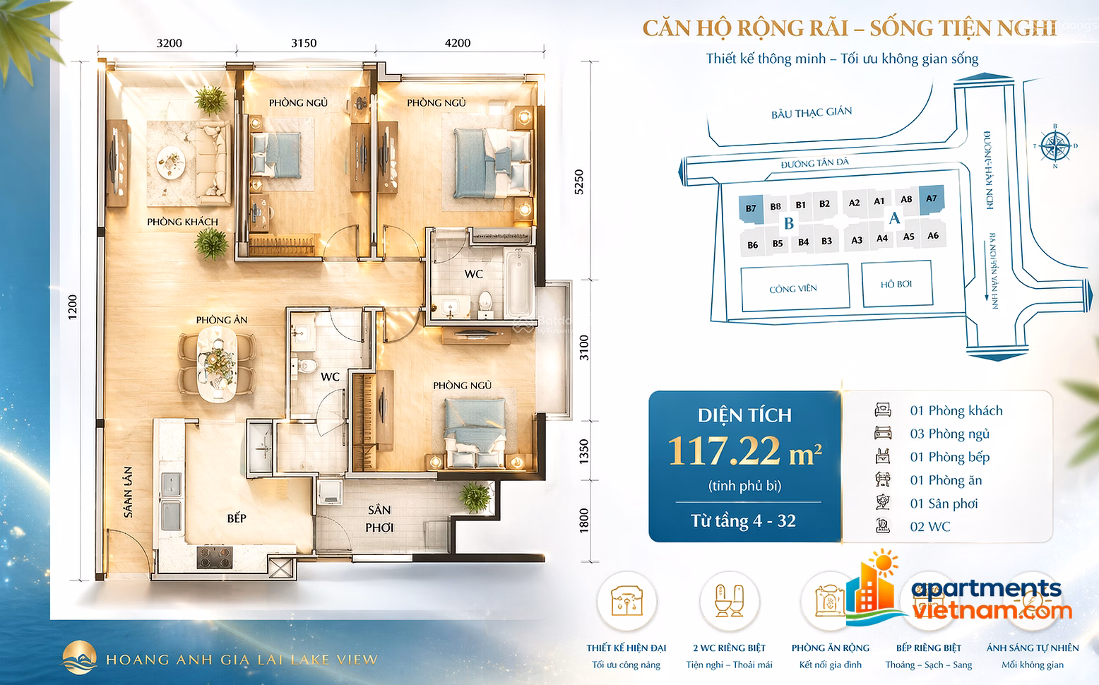 Hoang Anh Lakeview Residence Wiew apartment for rent with full furniture 30 million/month