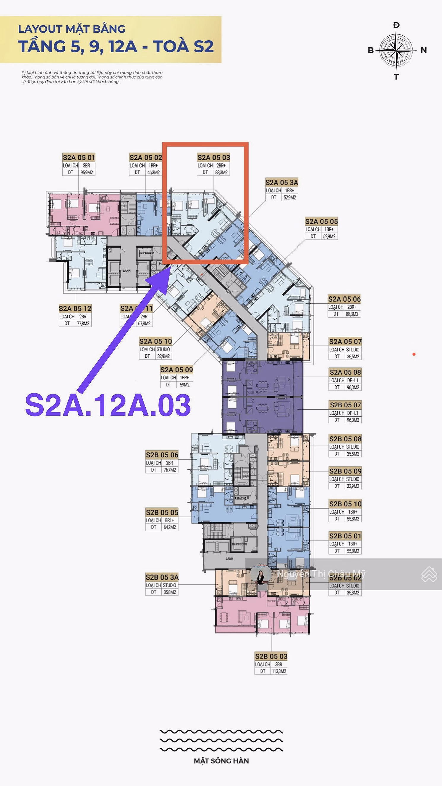 Apartment for sale at Sun Symphony Residence, 6.7 billion, 88.3m2, 3 bedrooms + 2 bathrooms - America SRT