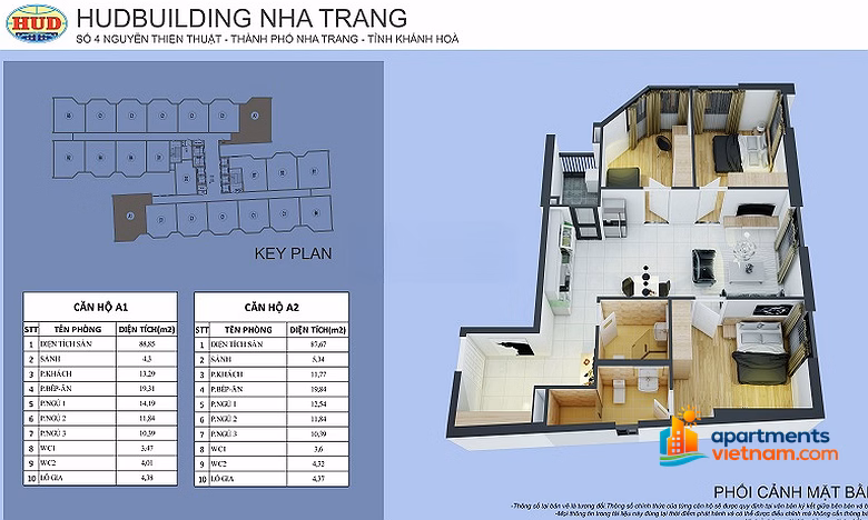 3 bedroom apartment, middle floor. Long-term ownership. HUDBUILDING Nha Trang Building