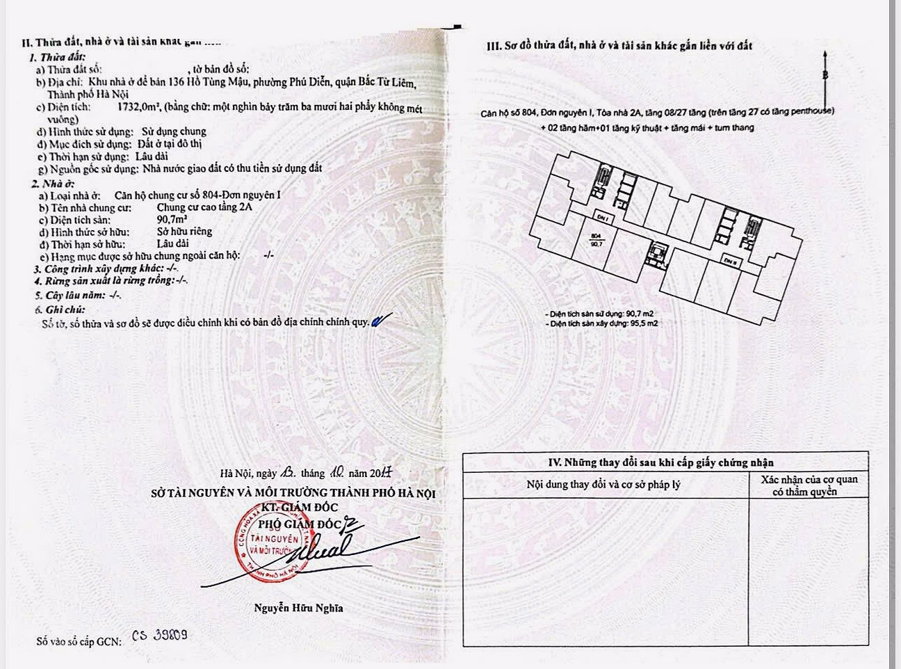 Owner discounts 6.56 billion Apartment 95m2, 3 Bedrooms, 8th Floor, Building 2A Vinaconex 7, 136 Ho Tung Mau