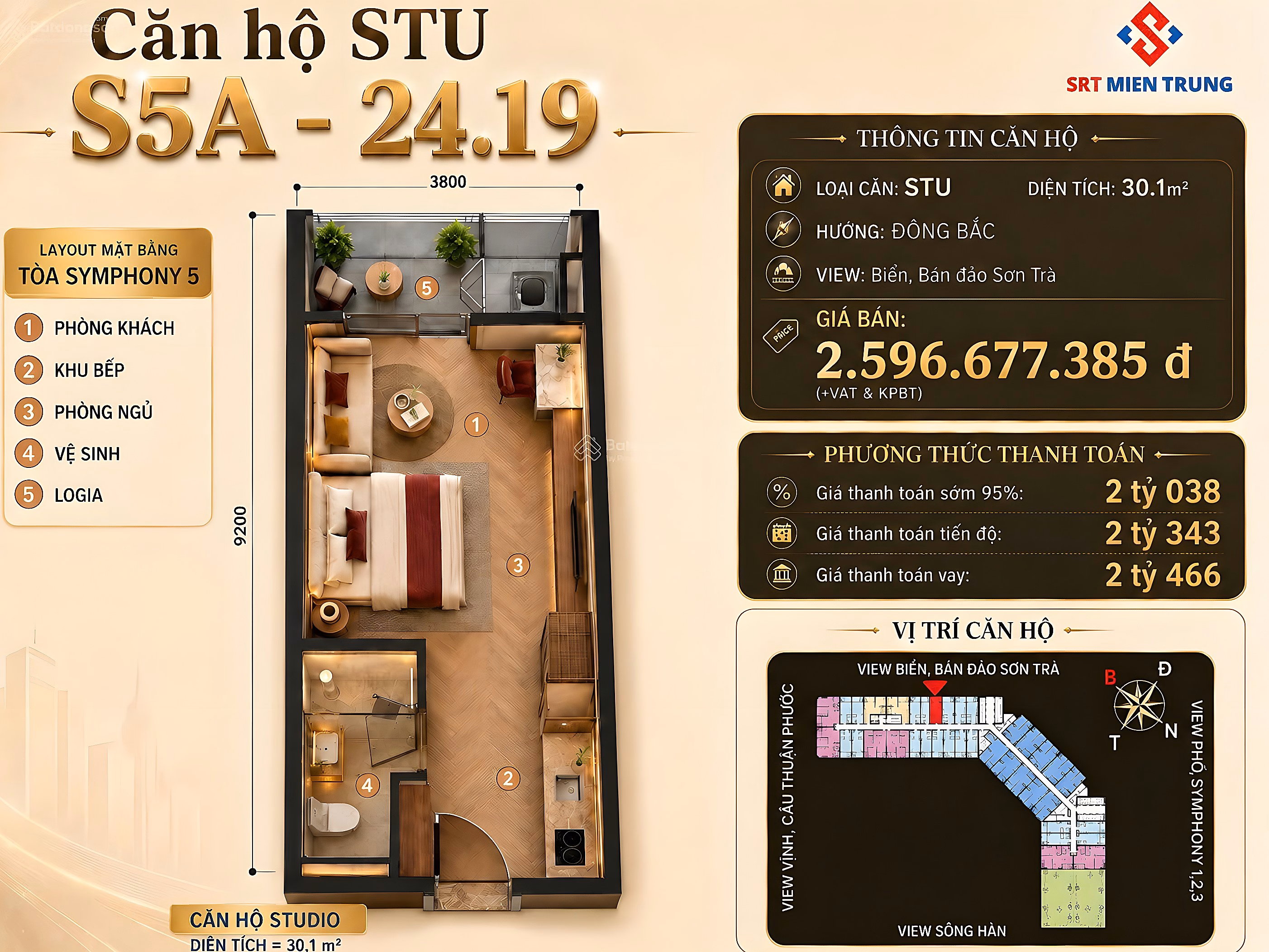 Sun Symphony 5 luxury apartment, direct view of Han River. Exploiting cash flow 10 - 12%/year