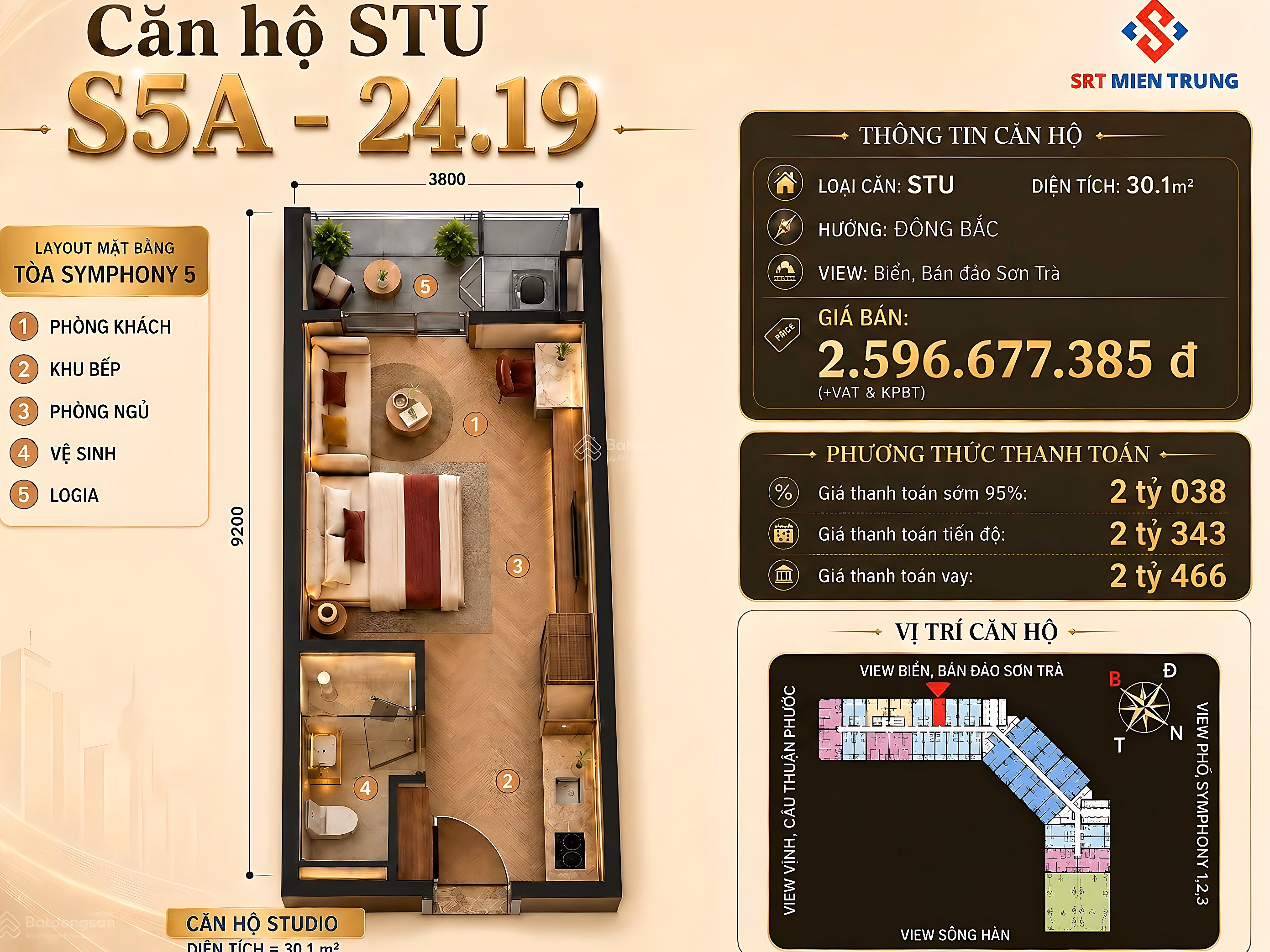 Sun Symphony 5 luxury apartment, direct view of Han River. Exploiting cash flow 10 - 12%/year