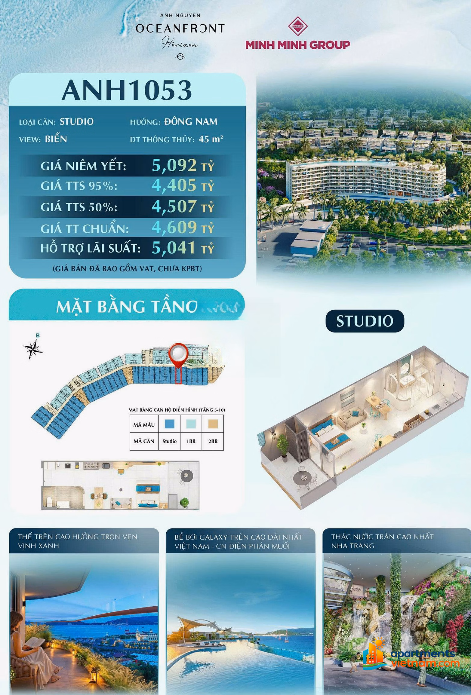MOST BEAUTIFUL INTERNAL APARTMENT WITH HIGH-FLOOR SEA VIEW IN ANH NGUYEN OCEAN FRONT HORIZON ORIGINAL PRICE CDT