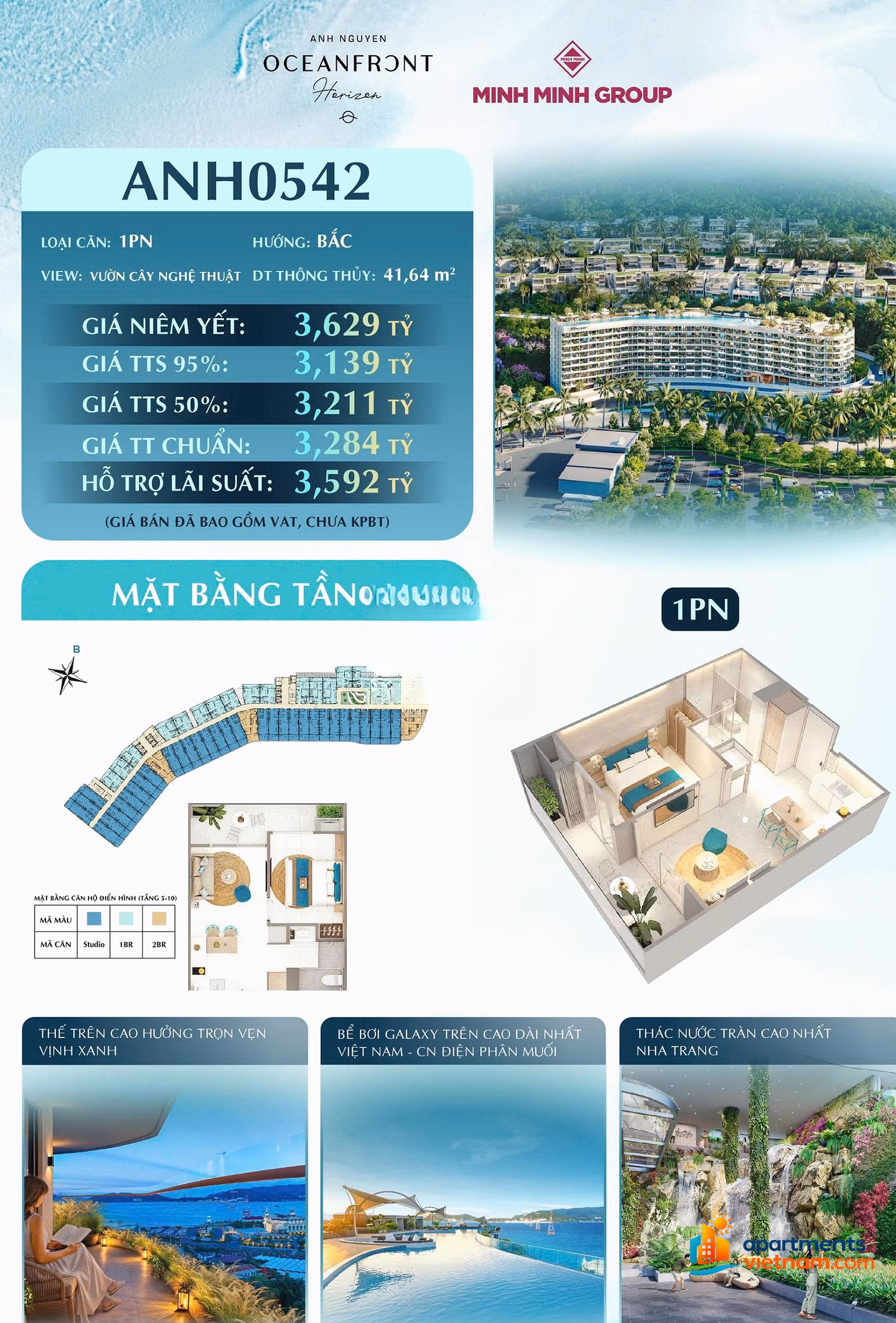 MOST BEAUTIFUL INTERNAL APARTMENT WITH HIGH-FLOOR SEA VIEW IN ANH NGUYEN OCEAN FRONT HORIZON ORIGINAL PRICE CDT