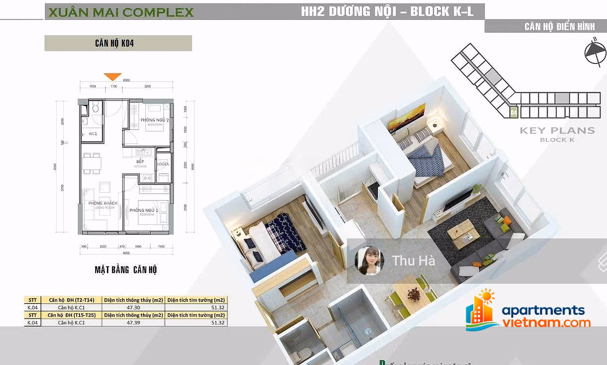 Selling corner apartment 2N1VS - 3.x billion cc Xuan Mai 48m² - Northeast - southeast