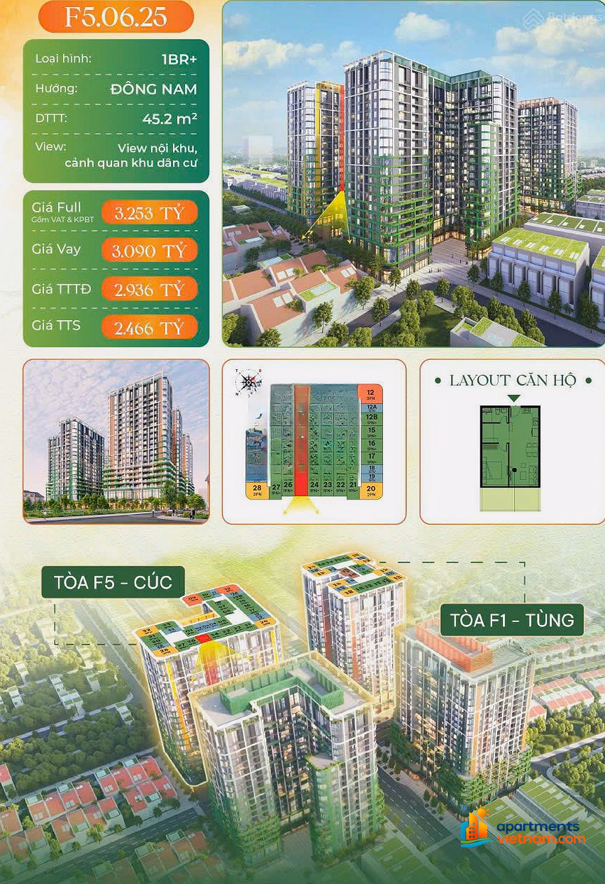 1 bedroom apartment + garden - super rare at FourS Tower Da Nang - 58.51m² price only 2,466 billion