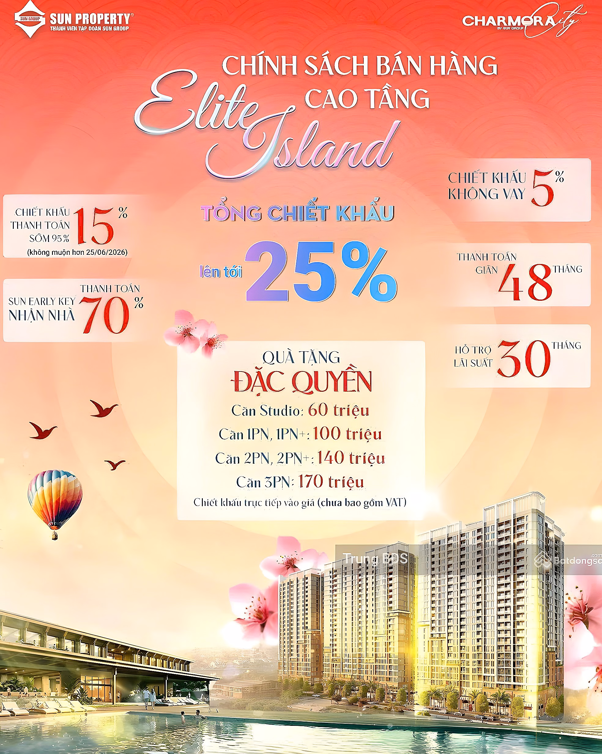 Studio apartment for sale, Charmora City project, Onsen 2 HTLS block, up to 30 months