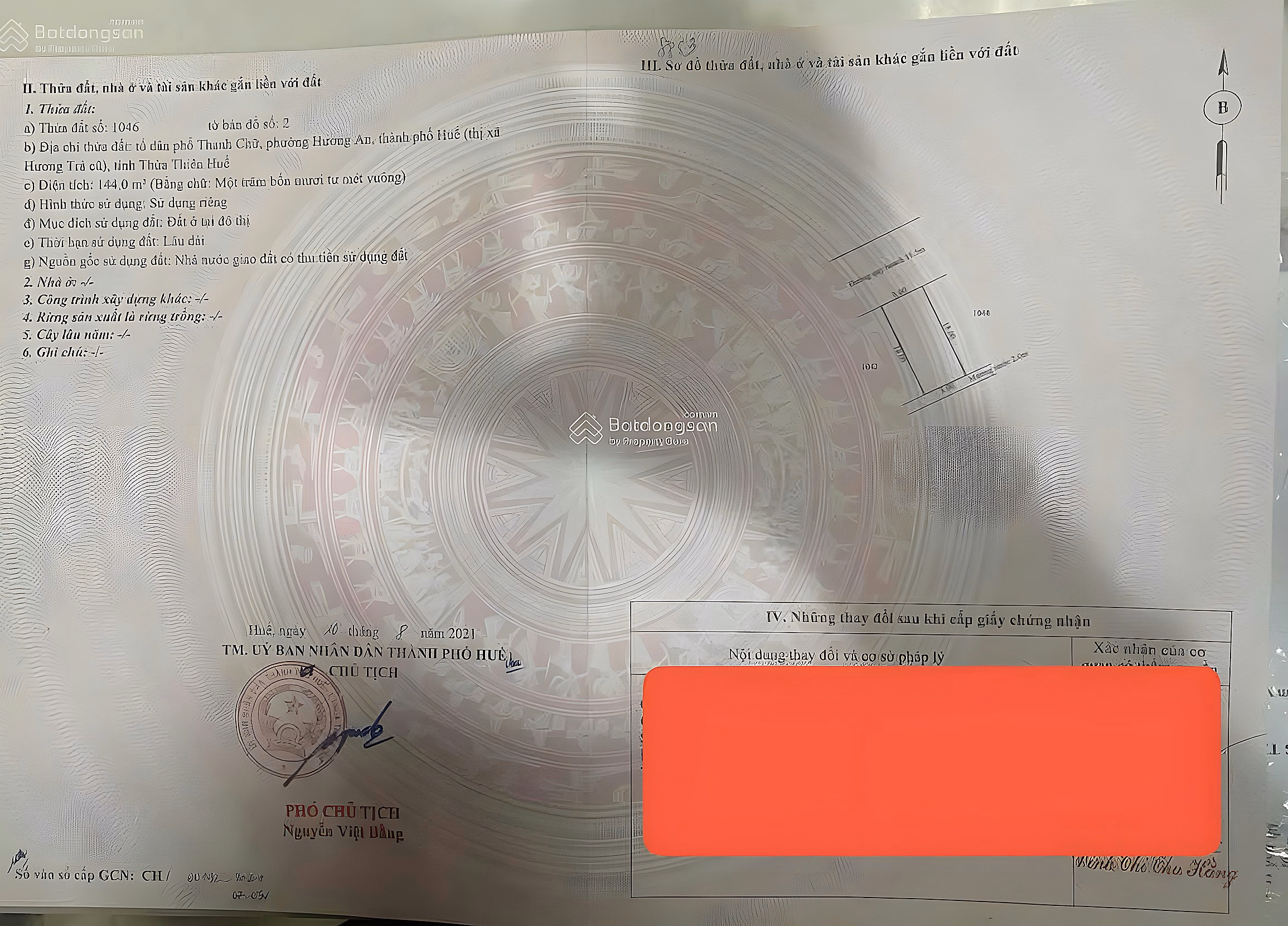 The owner needs to urgently sell land KQH Huong An, 144m2, 8m wide. Good price in the area