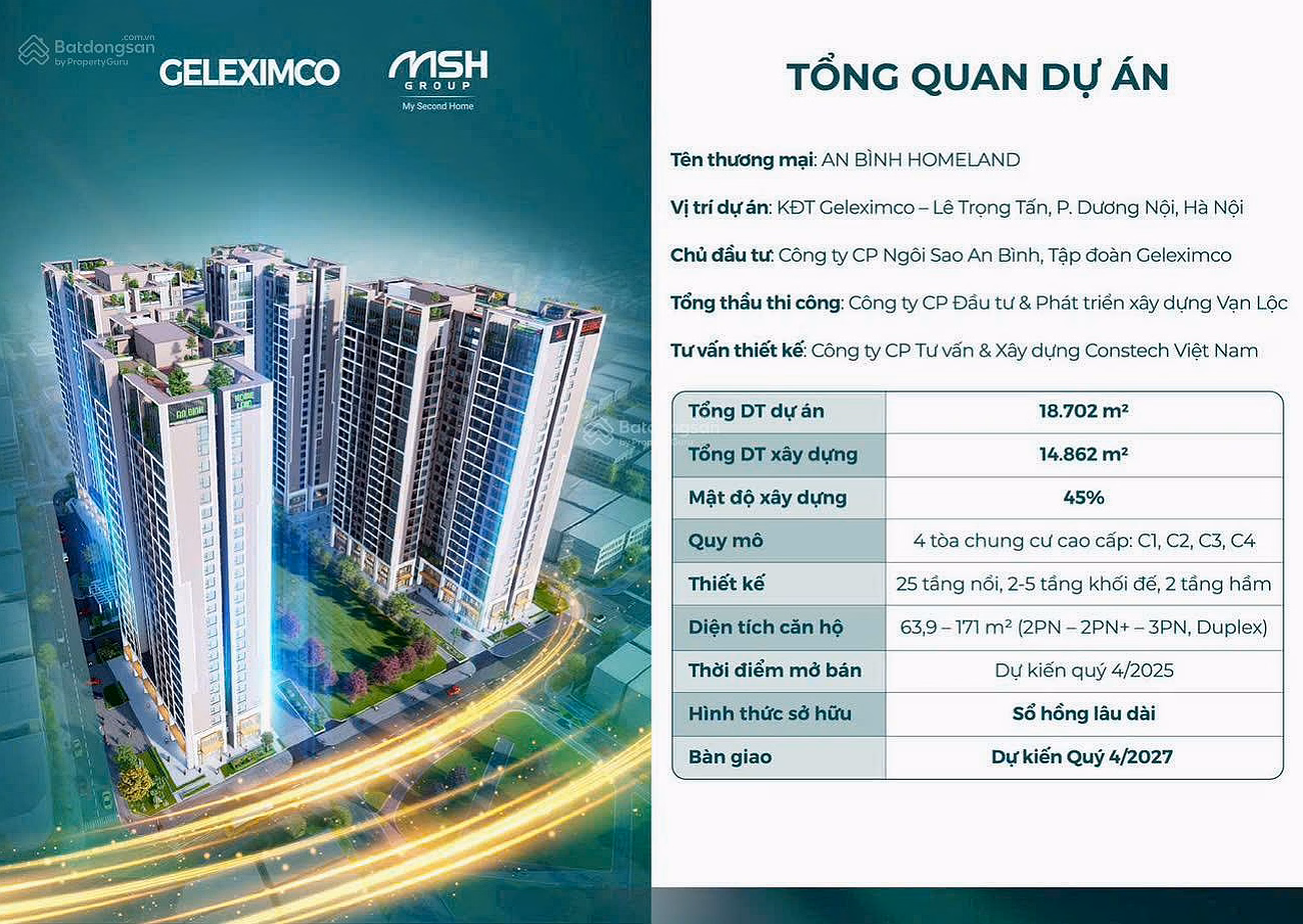 MSH has exclusive rights to the beautiful An Binh Homeland Ha Dong apartment