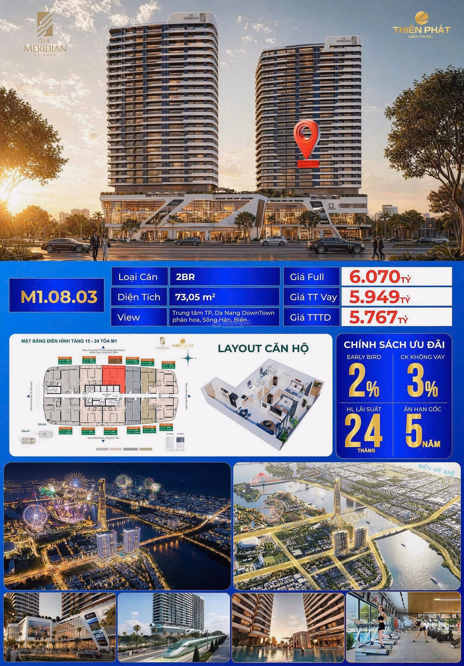 2-bedroom apartment with DIFF view at The Meridian, owns a balcony to watch million-dollar fireworks, welcoming Downtown waves