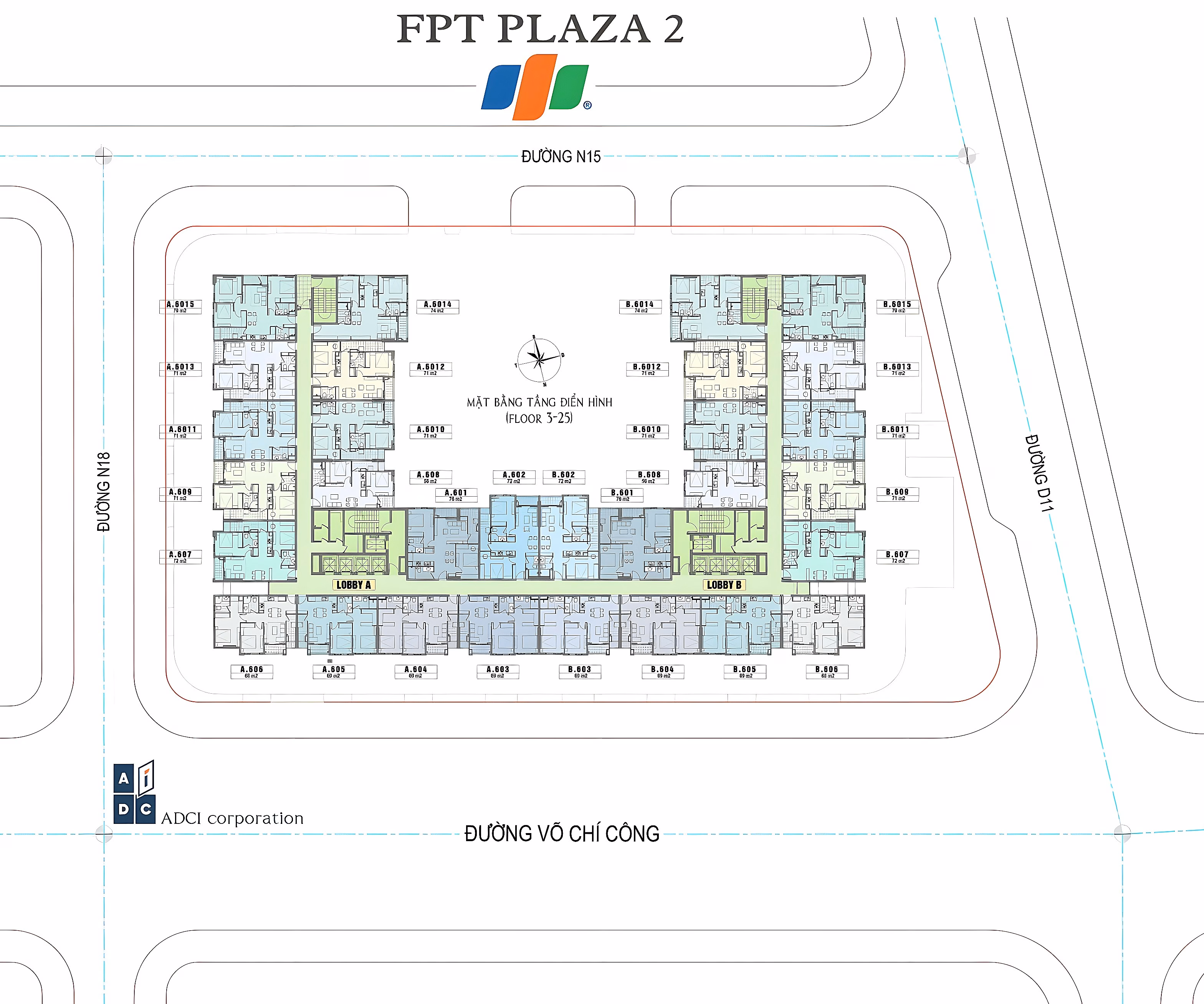 FPT Plaza 2 3-bedroom apartment for rent, 78m2 fully furnished, high floor with sea view***
