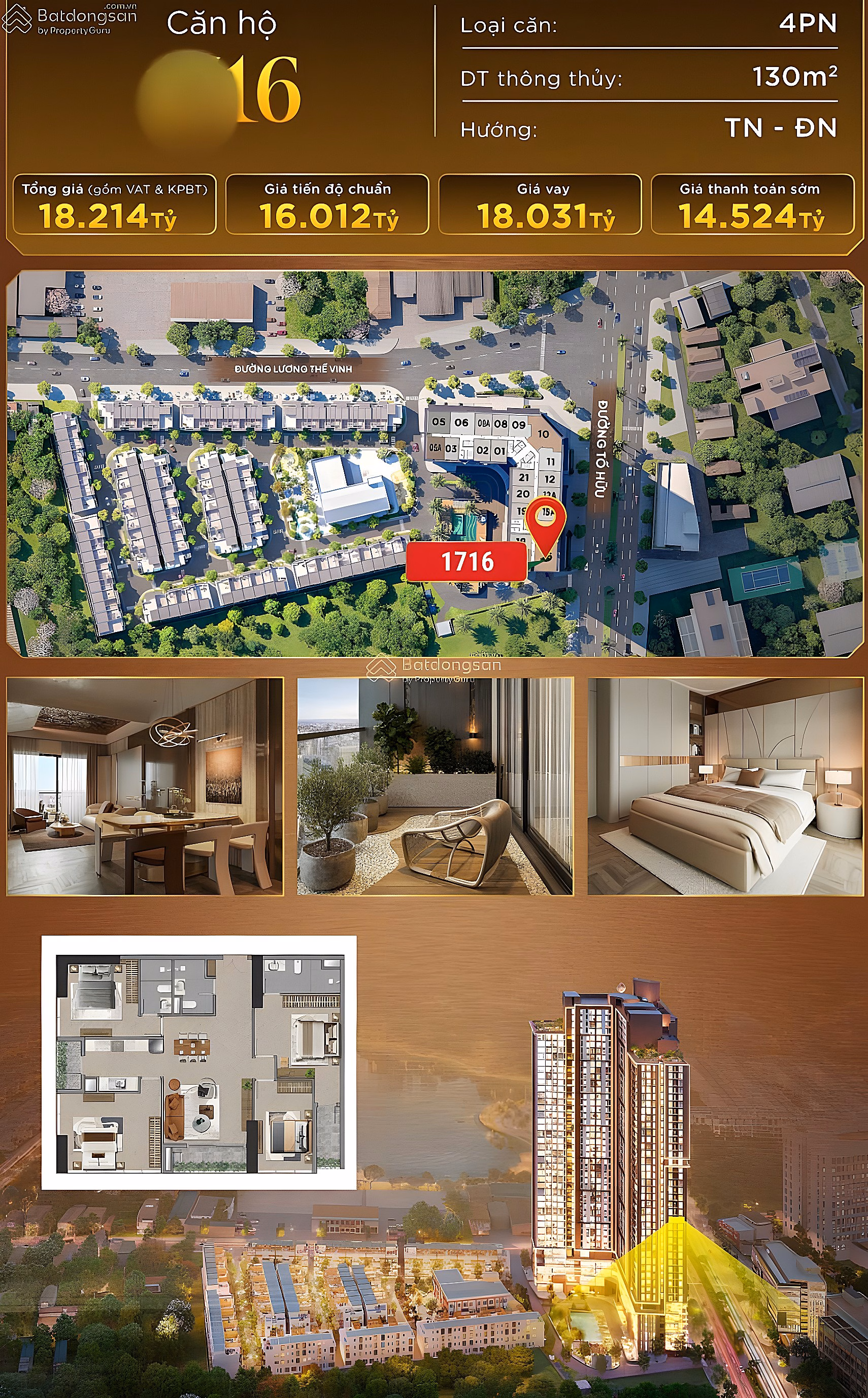 4-bedroom apartment on the middle floor facing SE at Iconia Lakeside, 130m2, super rare