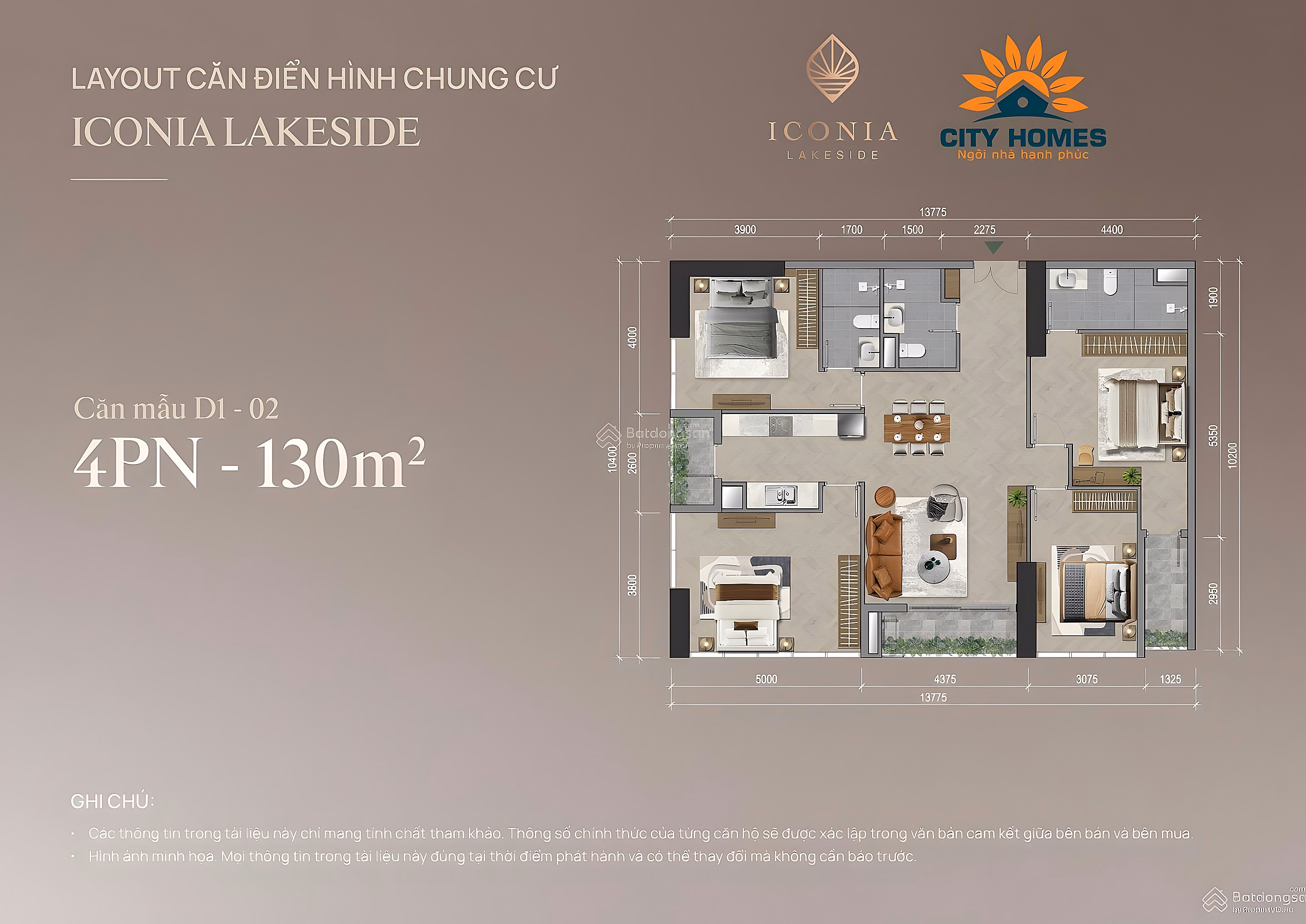 4-bedroom apartment on the middle floor facing SE at Iconia Lakeside, 130m2, super rare