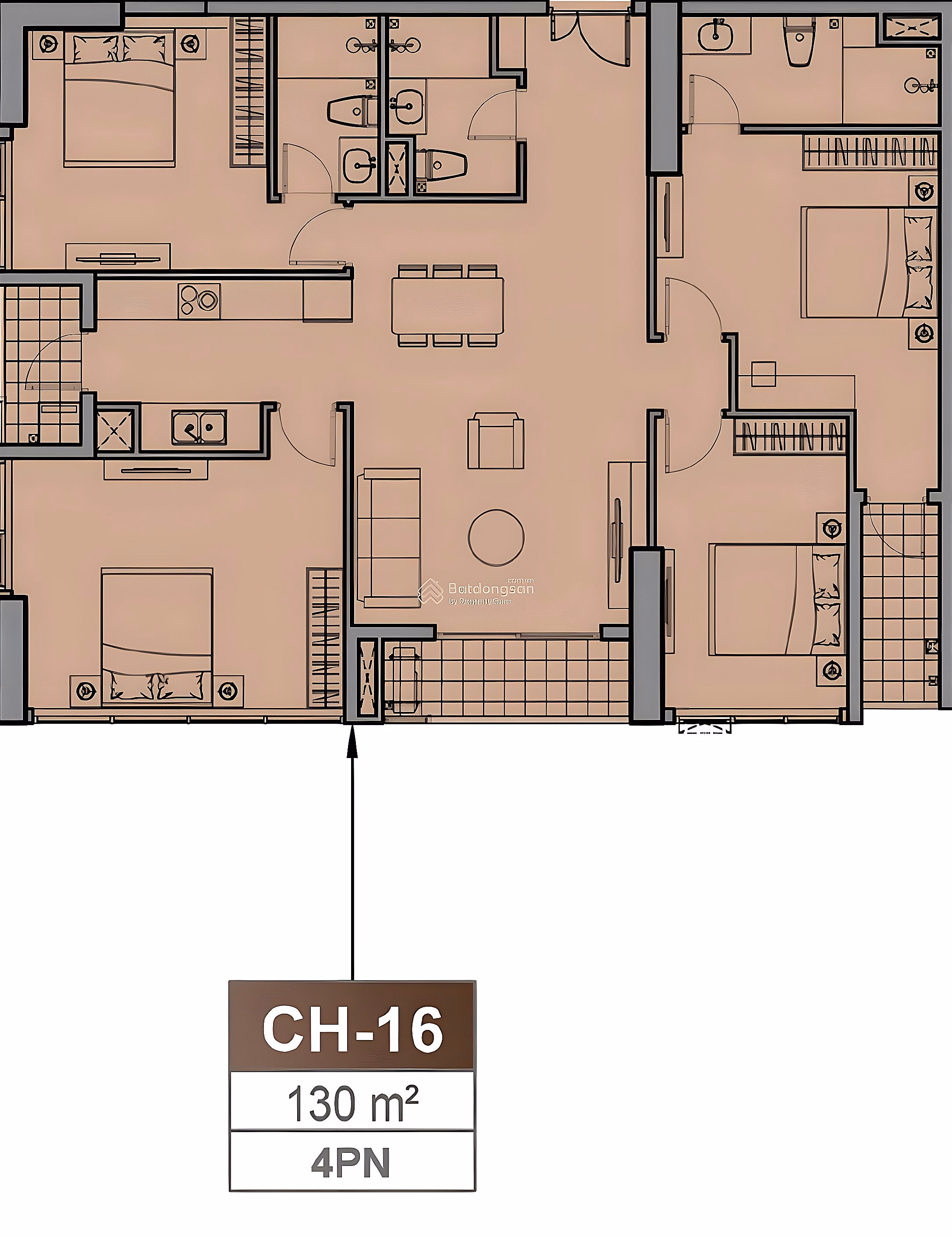4-bedroom apartment on the middle floor facing SE at Iconia Lakeside, 130m2, super rare