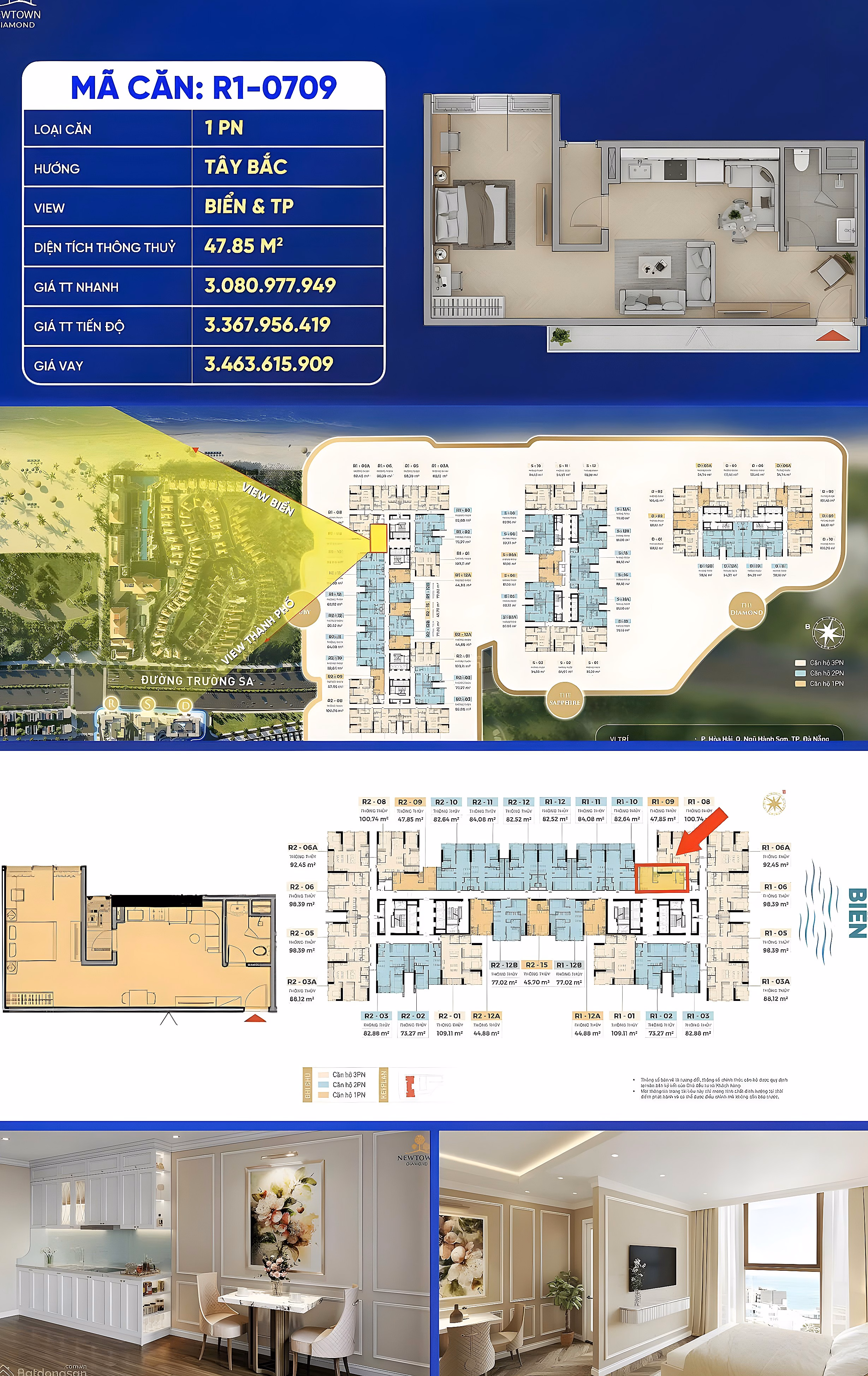 OWN A LUXURY BEACH APARTMENT PRICE FROM ONLY 3.0 BILLION AT NEWTOWN DIAMOND DA NANG MA CANT R1-0709