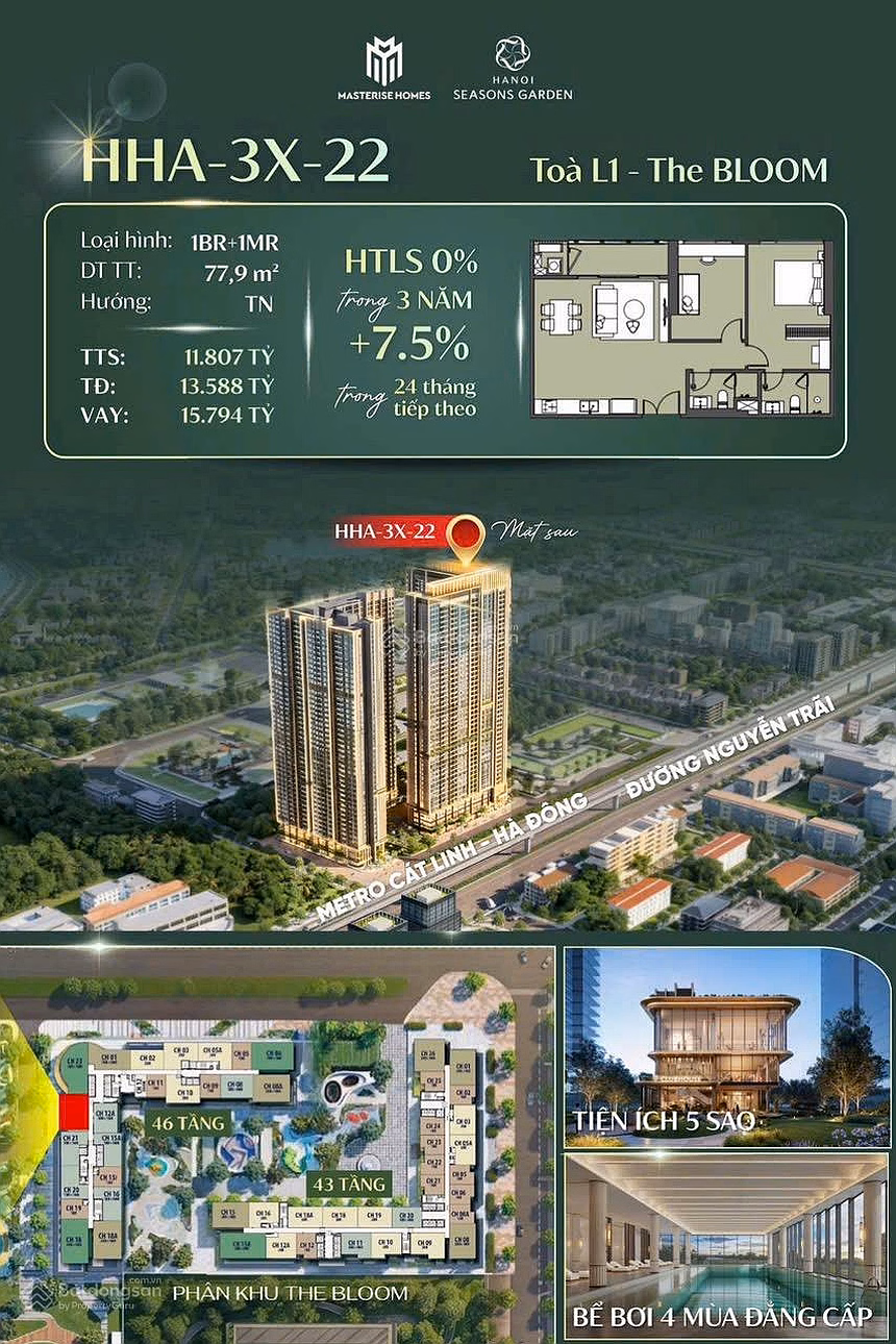Hanoi Seasons Garden Project (Cao Xa La) Apartment type: 2 bedrooms (1BR + 1MR) | Clearance area: 77.9m