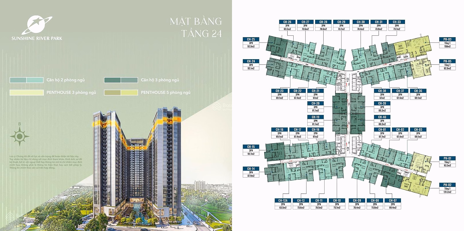 Open for sale Sunshine River Park Ciputra, 2-bedroom apartment 63m2, Red River view, price more than 100 million/m2 - 0918 134 ***