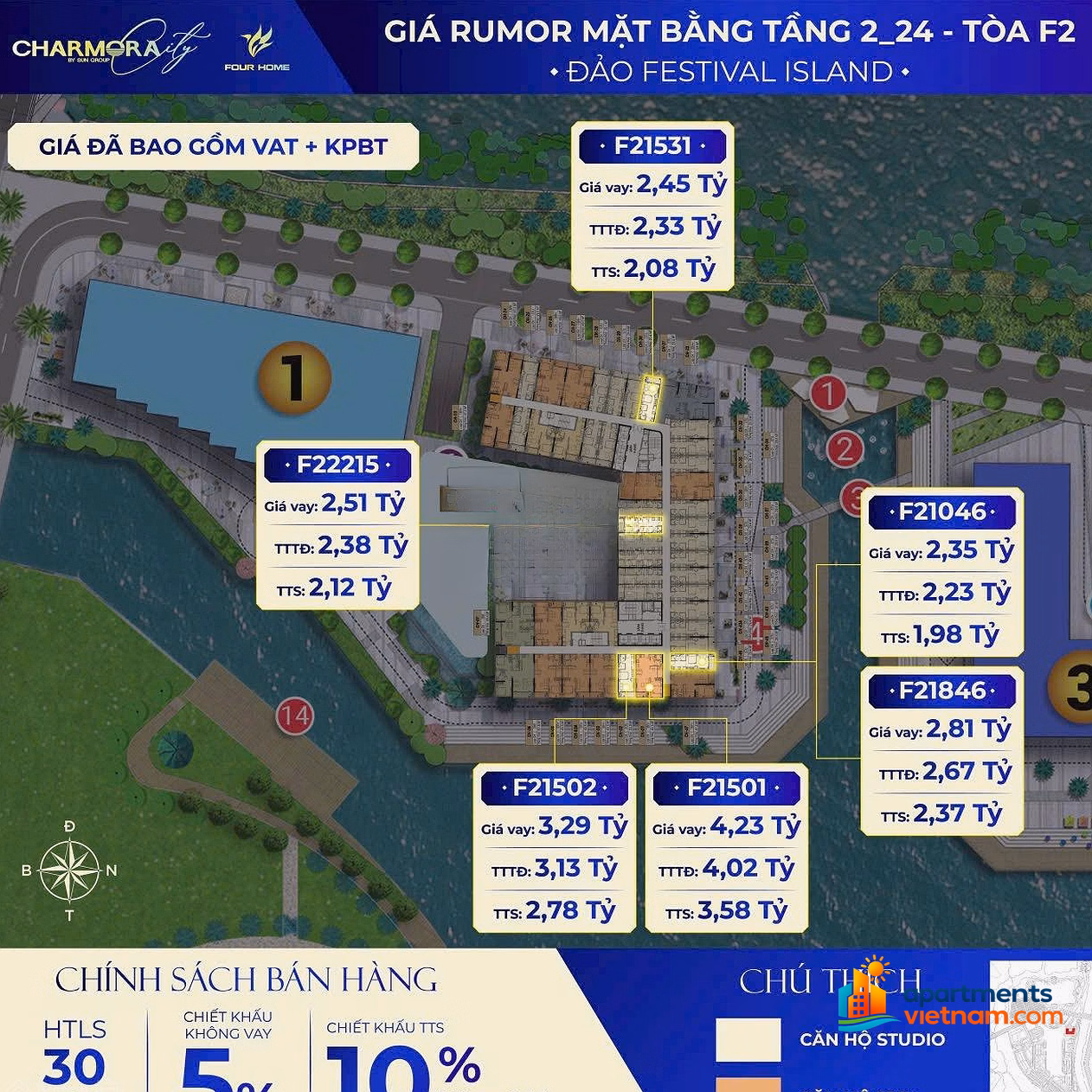 Selling Sun Island 2 Charmora City apartment with fireworks view at price F0 from the investor